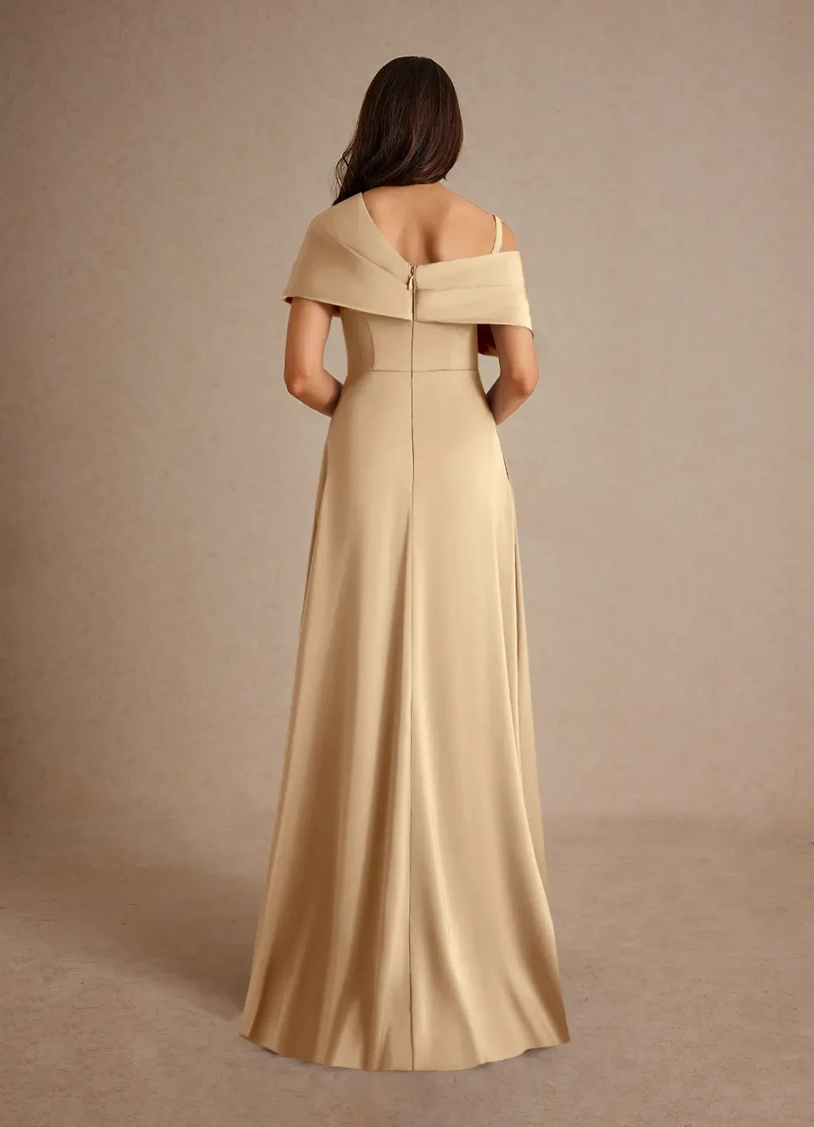 Chic Sheath Asymmetric Off Shoulder Sleeveless Zip Back Floor Length Mother of the Bride Dress