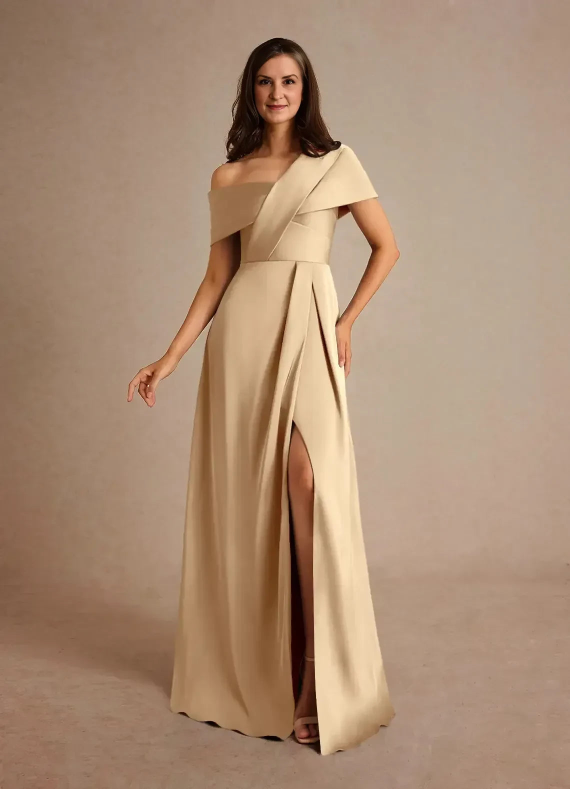 Chic Sheath Asymmetric Off Shoulder Sleeveless Zip Back Floor Length Mother of the Bride Dress