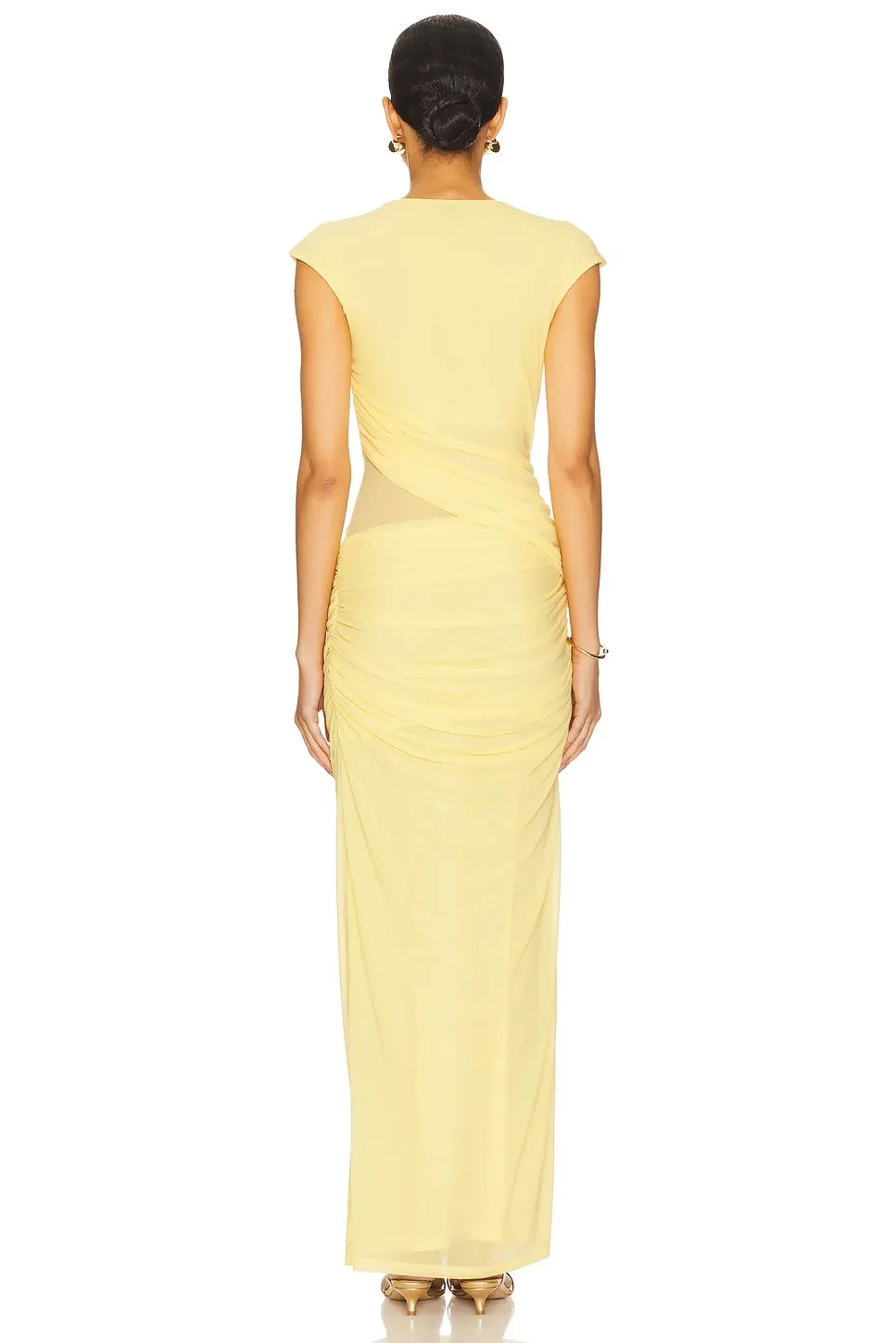 Chic Sheath Boat Neck Cap Sleeve Draped Cutout Floor Length Evening Dress