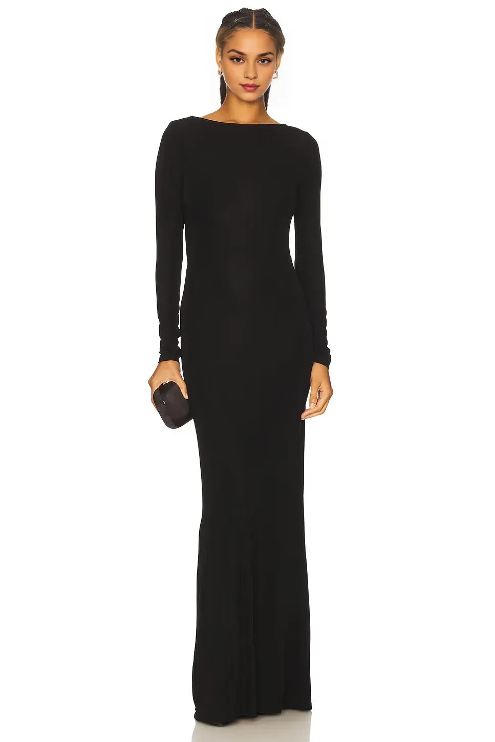 Chic Sheath Boat Neck Long Sleeve Cutout Back Floor Length Evening Dress