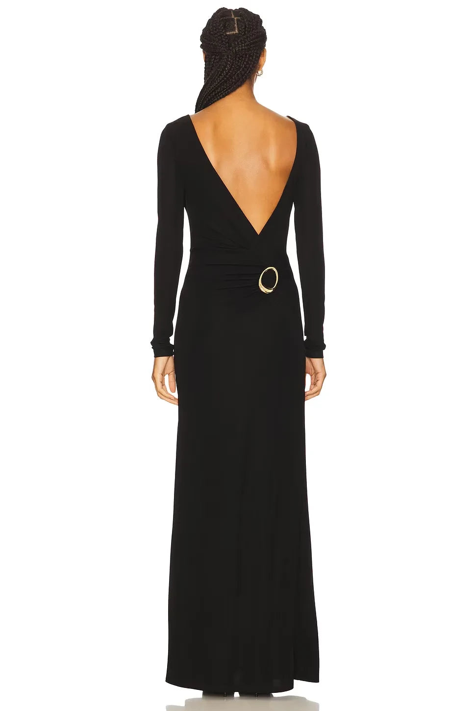 Chic Sheath Boat Neck Long Sleeve Cutout Back Floor Length Evening Dress