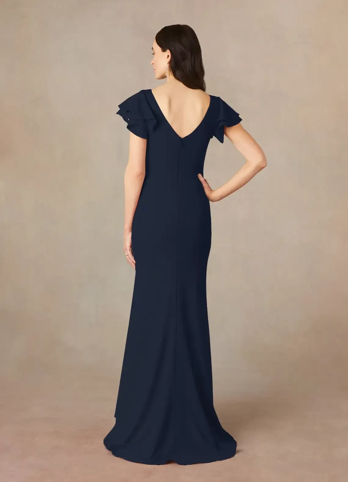 Chic Sheath Boat Neck Ruffled Sleeve Zipper Back Floor Length Mother of the Bride Dress