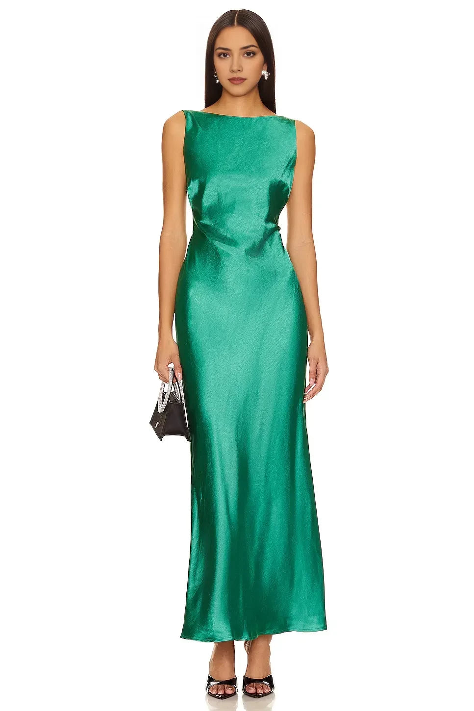 Chic Sheath Boat Neck Sleeveless Draped Open Back Floor Length Evening Dress