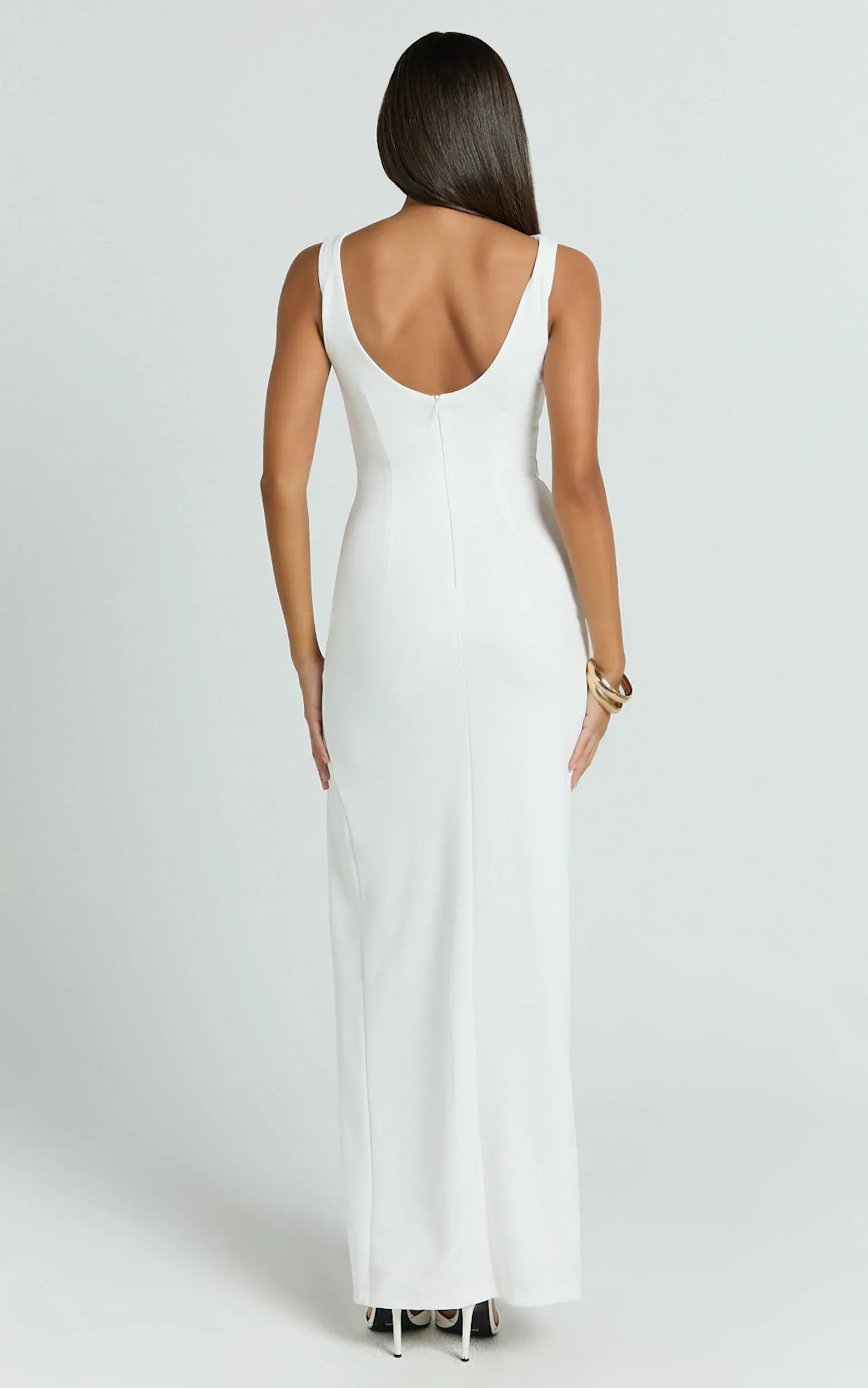 Chic Sheath Boat Neck Sleeveless Open Back Floor Length Plus Size Evening Dress