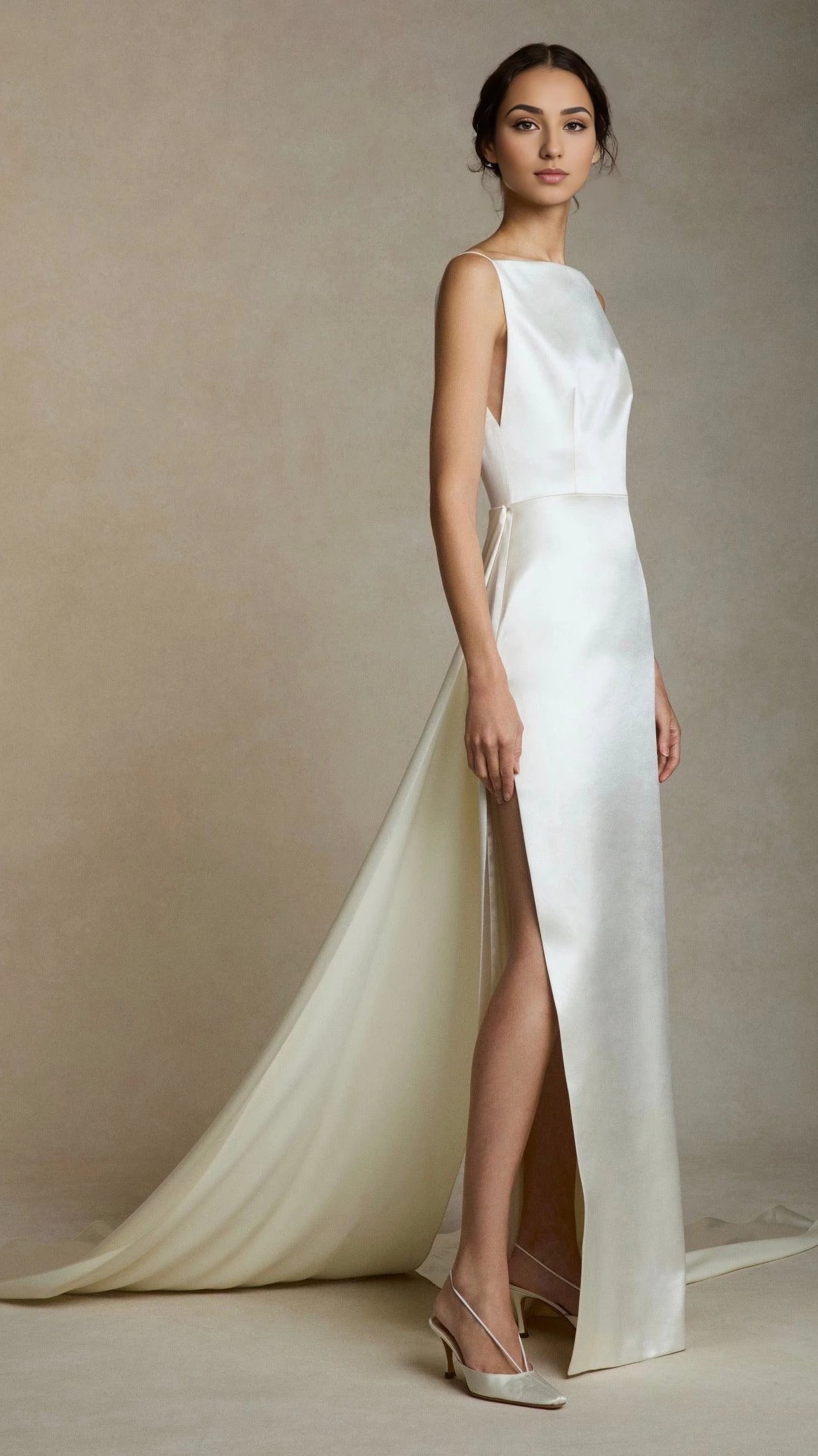Chic Sheath Boat Neck Sleeveless Open Back Floor Length Wedding Dress