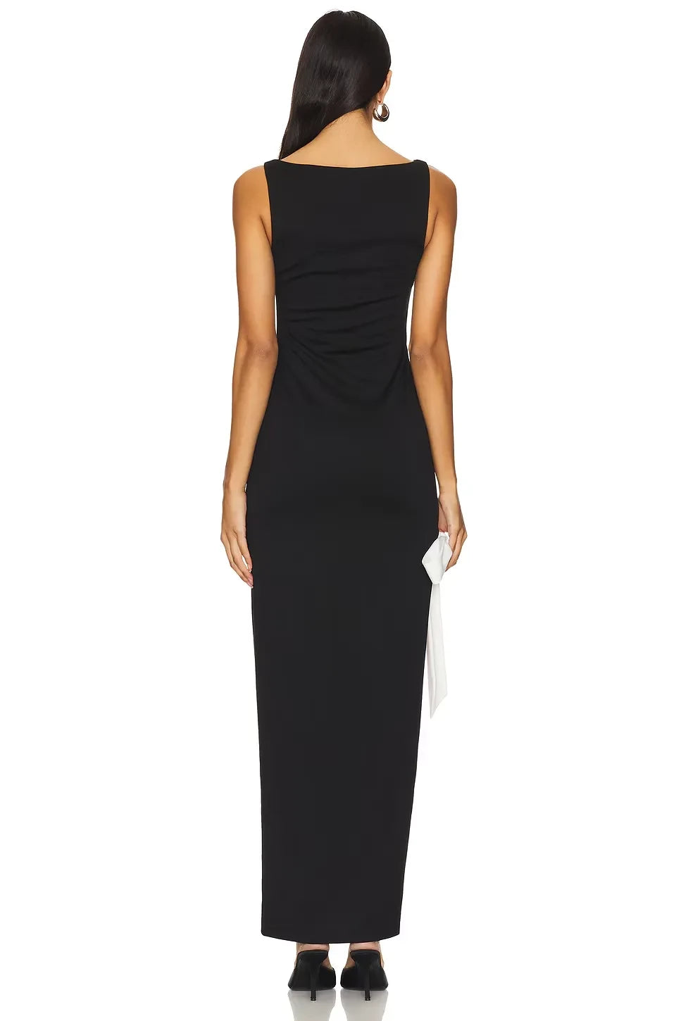 Chic Sheath Boat Neck Sleeveless Ruched Back High Slit Floor Length Evening Dress