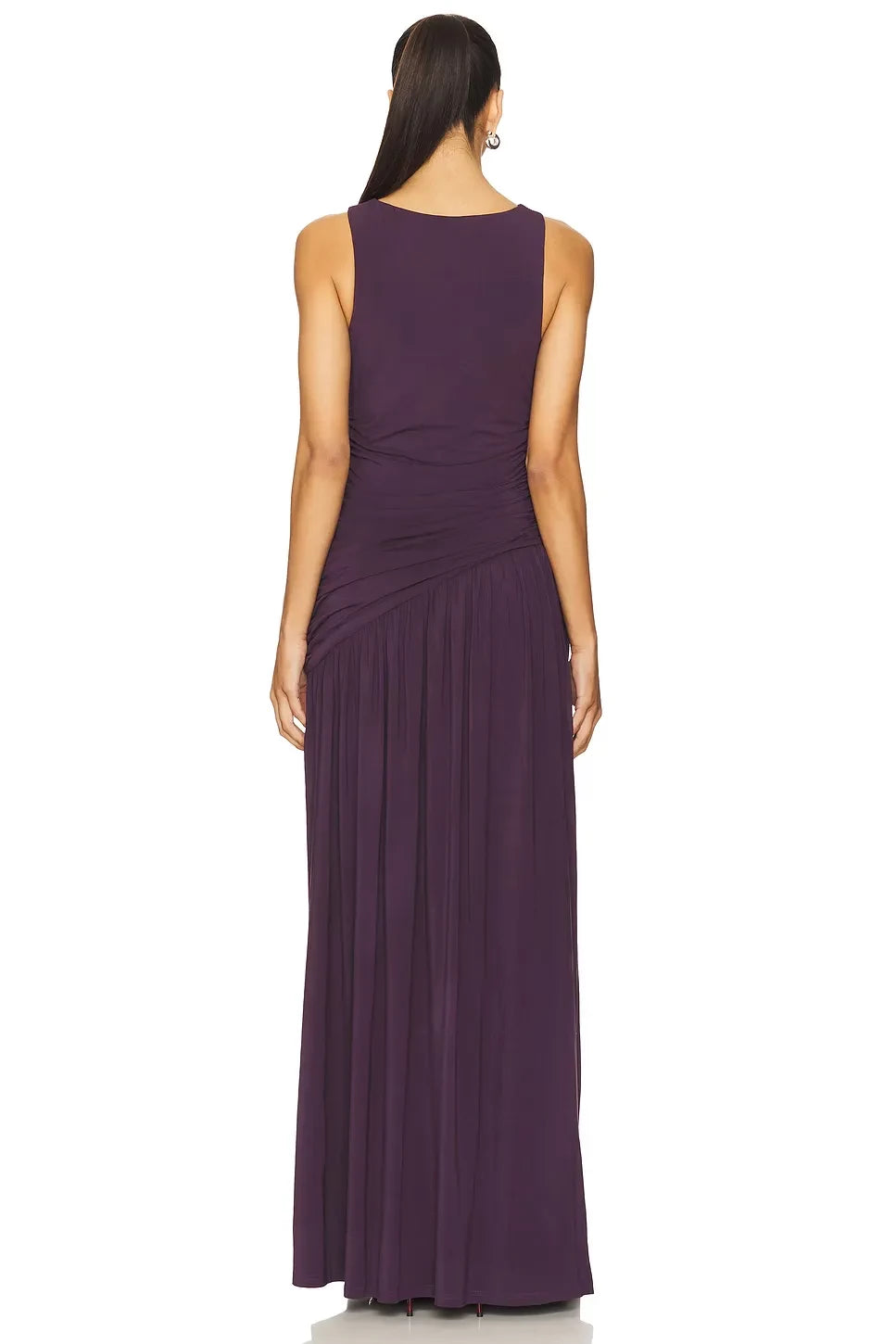 Chic Sheath Boat Neck Sleeveless Ruched Detail Slit Front Floor Length Evening Dress