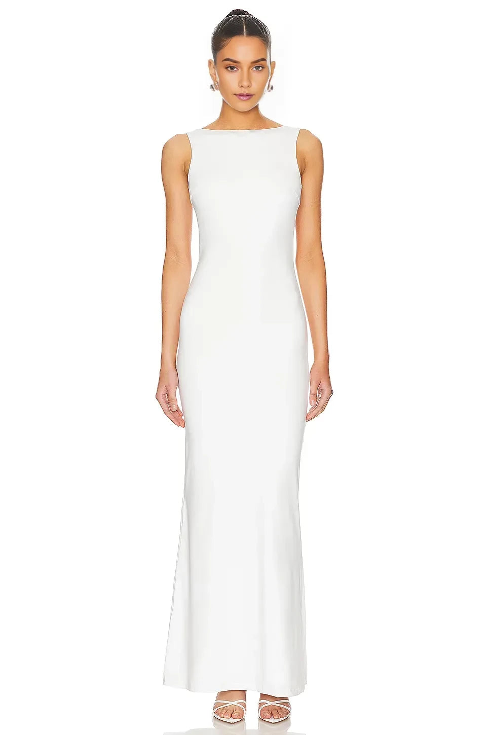 Chic Sheath Boat Neck Sleeveless Tie Back Floor Length Evening Dress