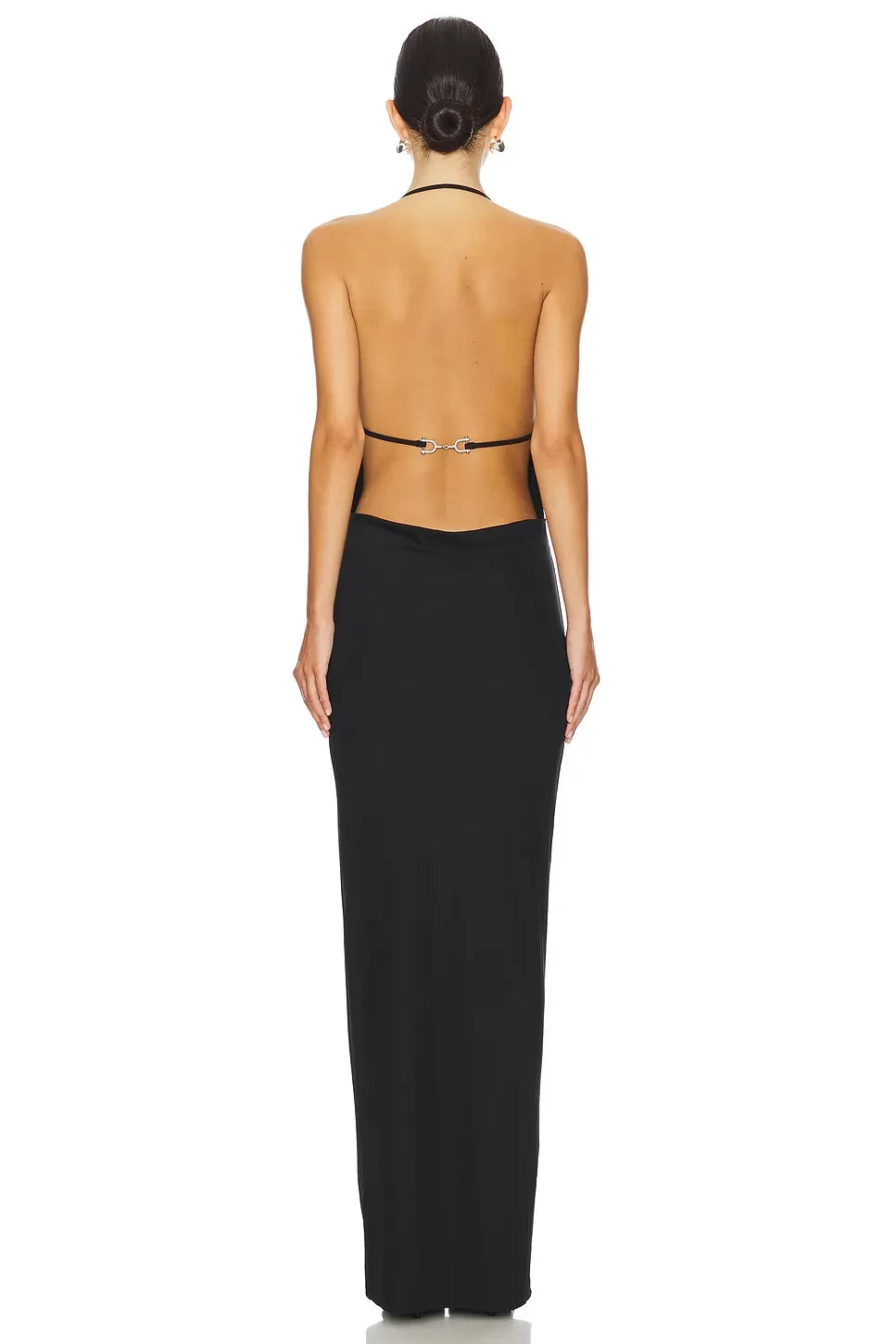 Chic Sheath Cowl Neck Sleeveless Hardware Detail Back Floor Length Evening Dress