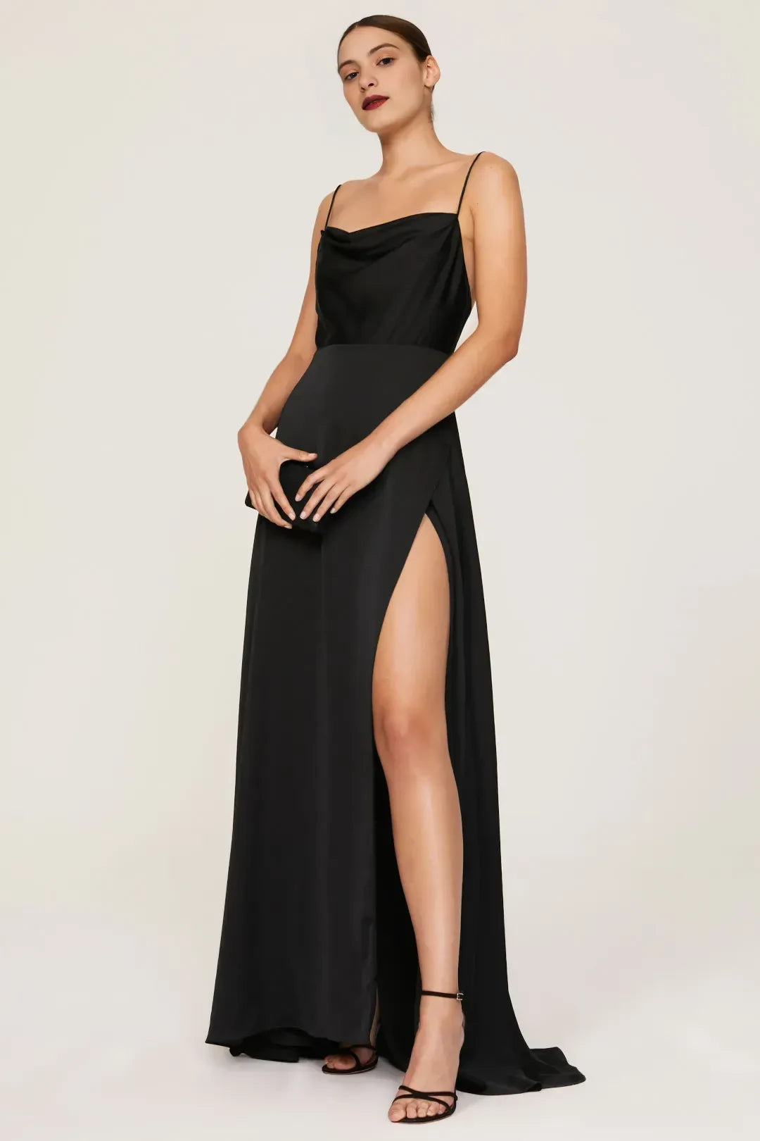 Chic Sheath Cowl Neck Sleeveless Open Back High Slit Floor Length Plus Size Prom Dress