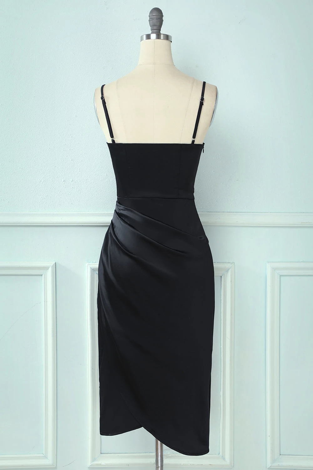 Chic Sheath Cowl Neck Spaghetti Strap Zipper Back Midi Cocktail Dress Homecoming Dress