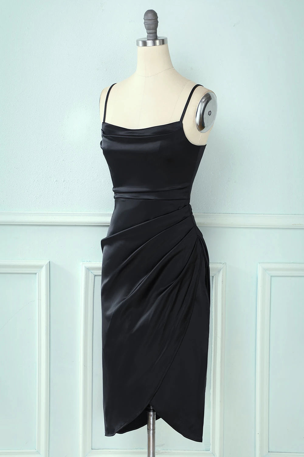 Chic Sheath Cowl Neck Spaghetti Strap Zipper Back Midi Cocktail Dress Homecoming Dress