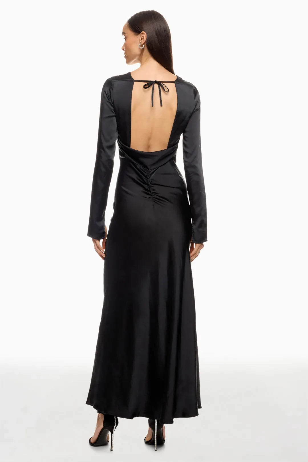 Chic Sheath Crew Neck Long Sleeve Open Back Floor Length Plus Size Prom Dress