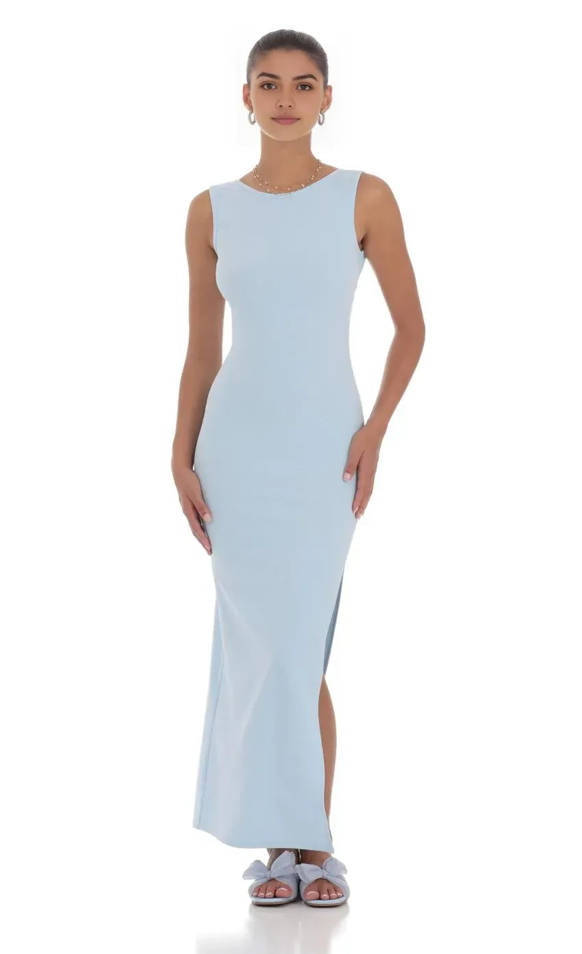 Chic Sheath Crew Neck Sleeveless Open Back Floor Length Evening Dress