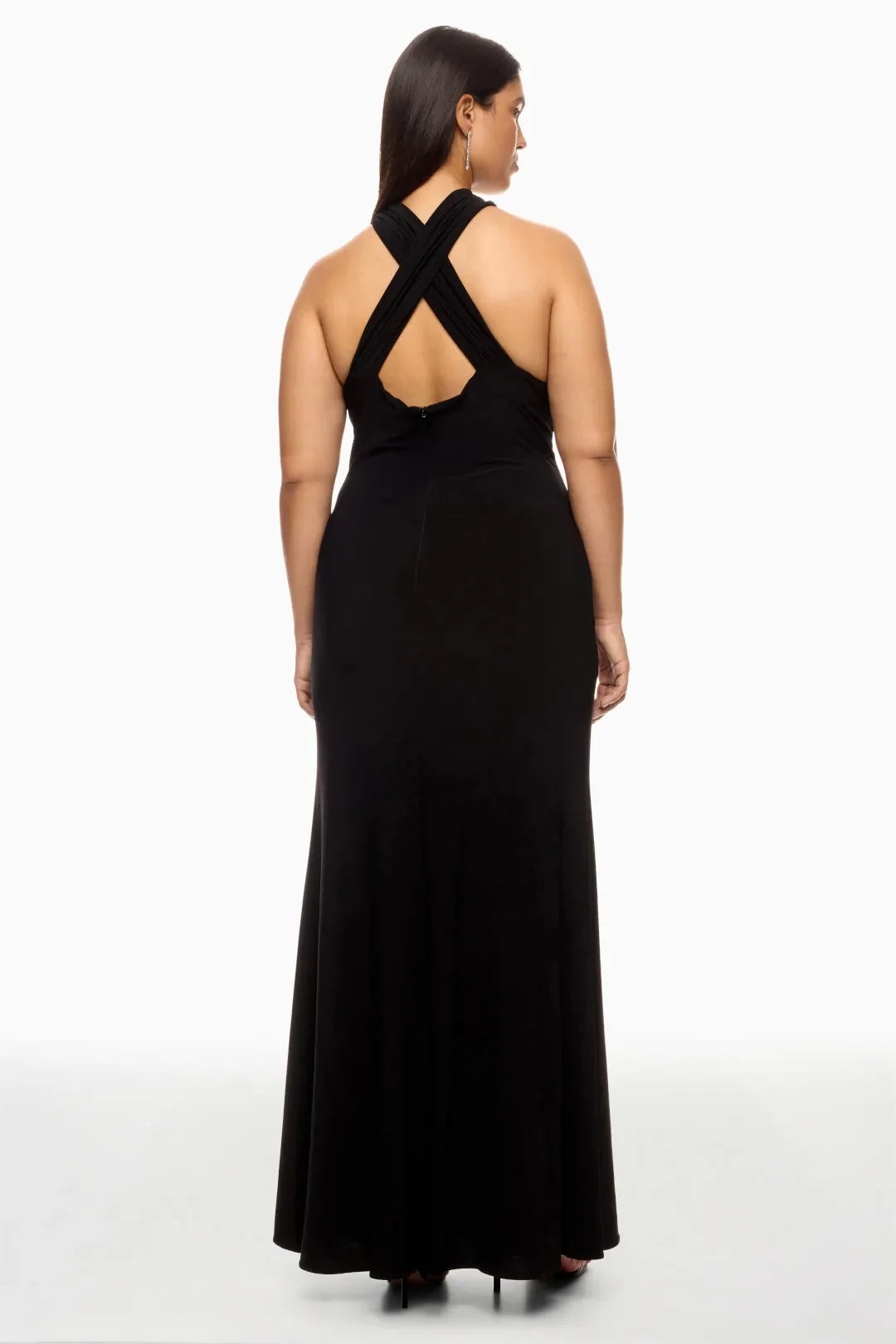 Chic Sheath Crisscross Halter Neck Sleeveless Open Back Floor Length Plus Size Prom Dress