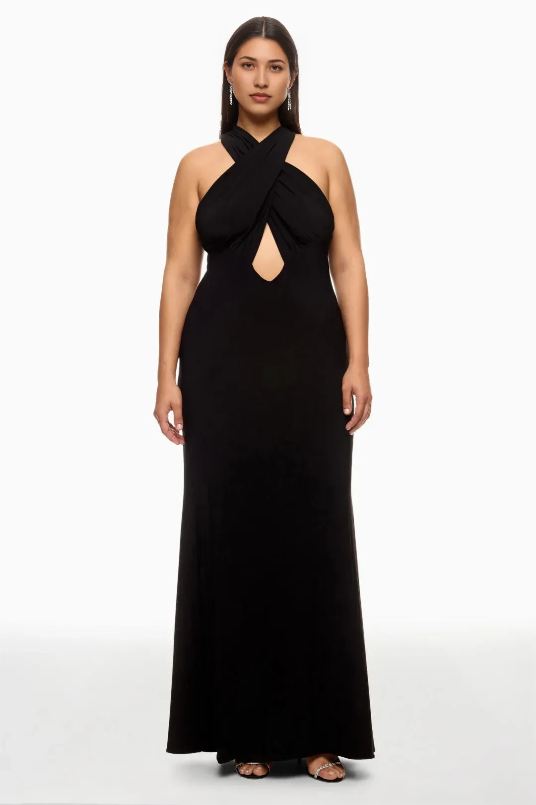 Chic Sheath Crisscross Halter Neck Sleeveless Open Back Floor Length Plus Size Prom Dress