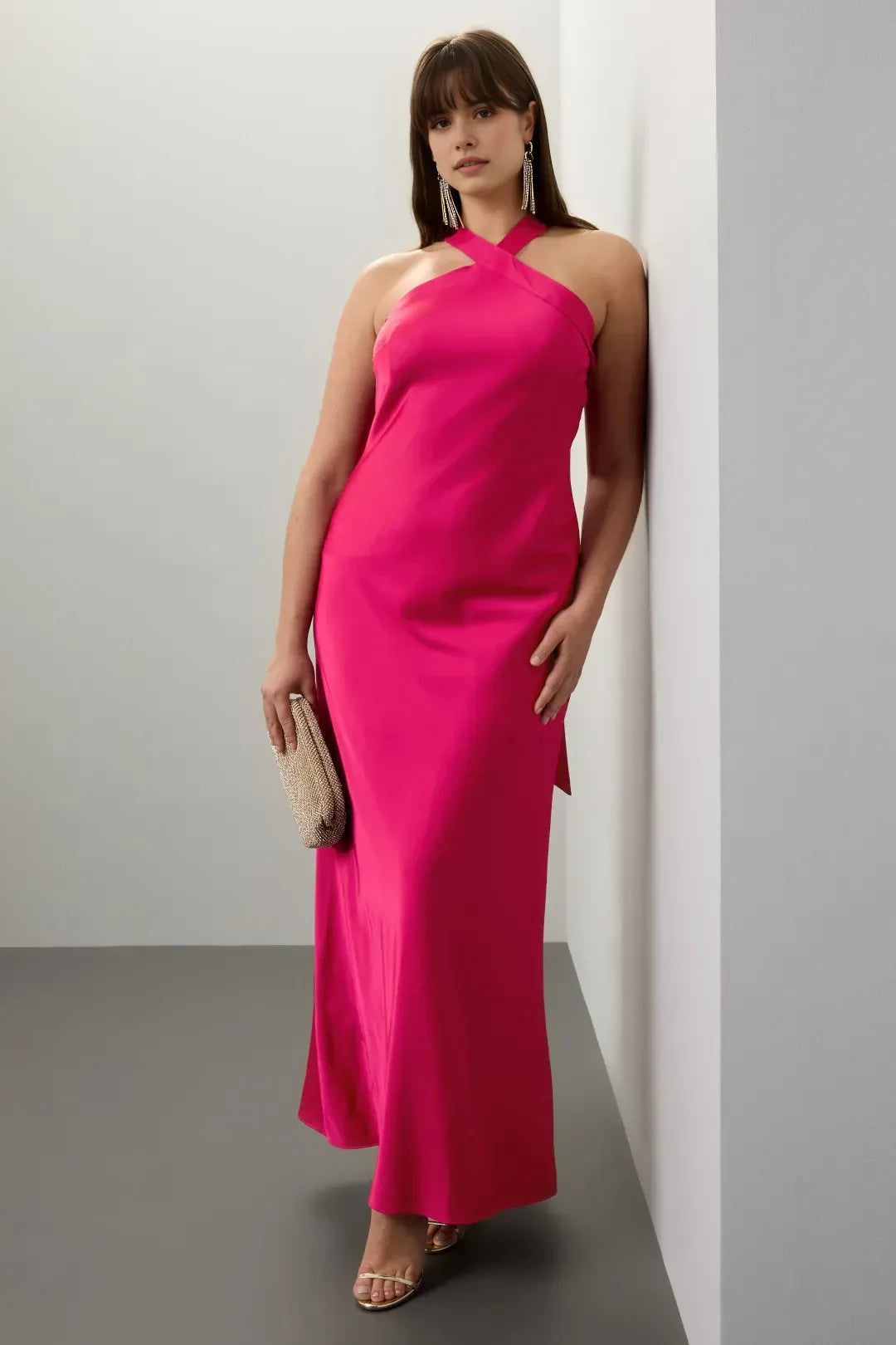 Chic Sheath Crisscross Halter Neck Sleeveless Tie Back Floor Length Plus Size Prom Dress