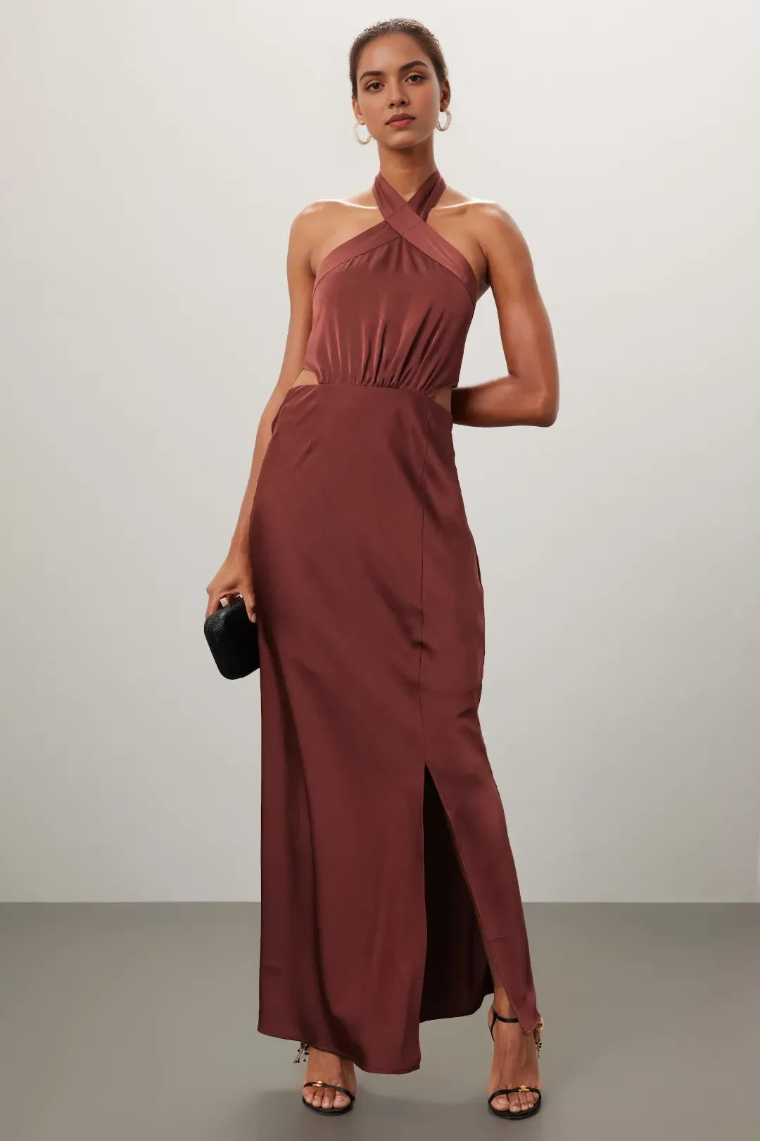 Chic Sheath Crisscross Halter Neck Sleeveless Cutout Back Floor Length Plus Size Prom Dress