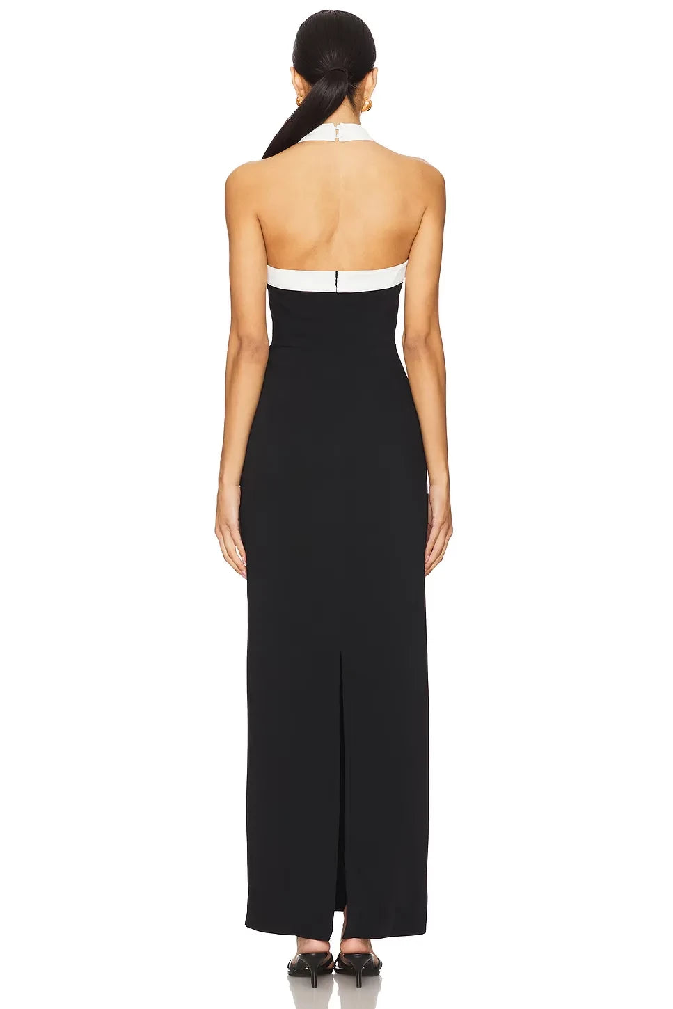 Chic Sheath Cross Halter Sleeveless Contrast Trim Slit Back Floor Length Evening Dress