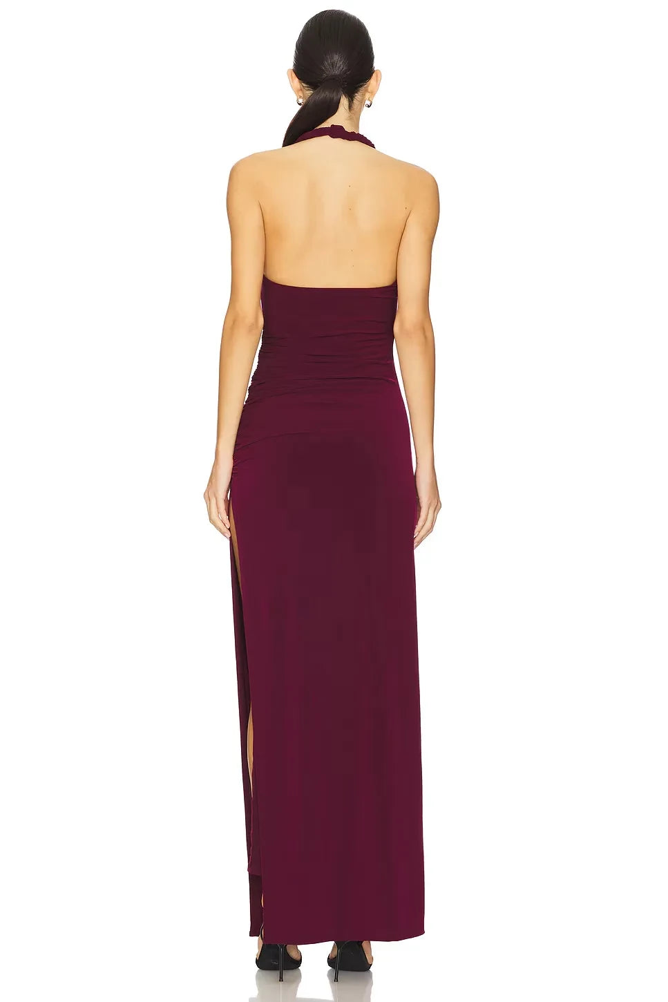 Chic Sheath Halter Neck High Slit Open Back Floor Length Prom Dress