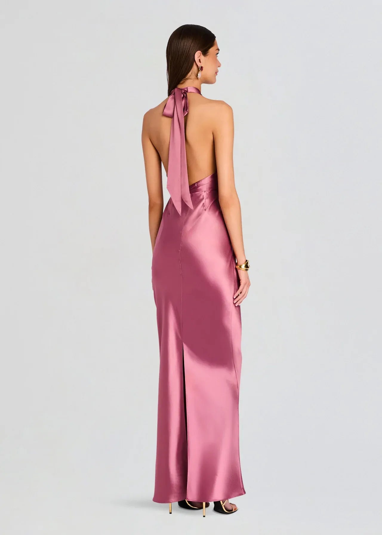 Chic Sheath Halter Neck Sleeveless Bow Back Floor Length Plus Size Prom Dress
