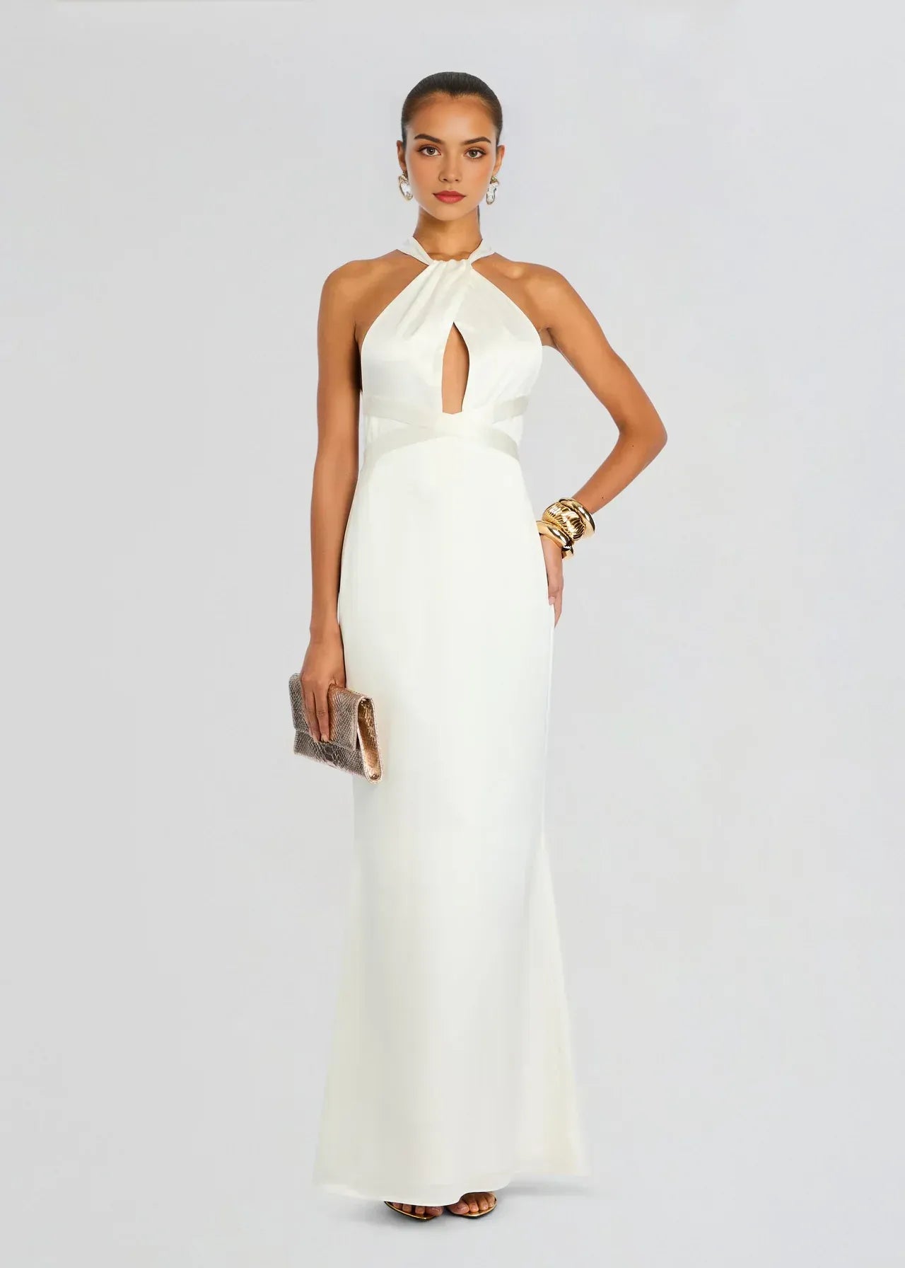 Chic Sheath Halter Neck Sleeveless Crisscross Back Floor Length Plus Size Evening Dress