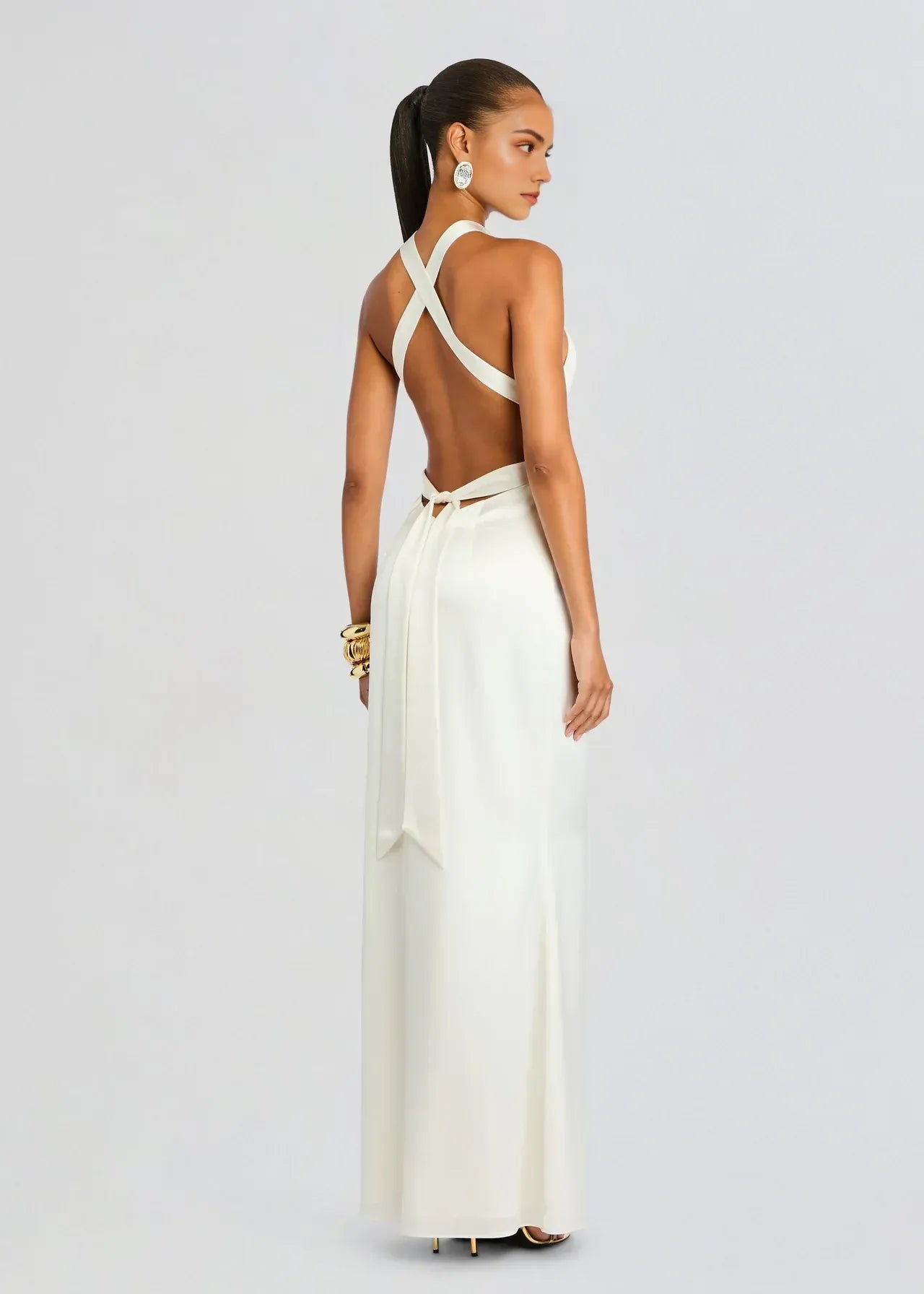 Chic Sheath Halter Neck Sleeveless Crisscross Back Floor Length Plus Size Evening Dress