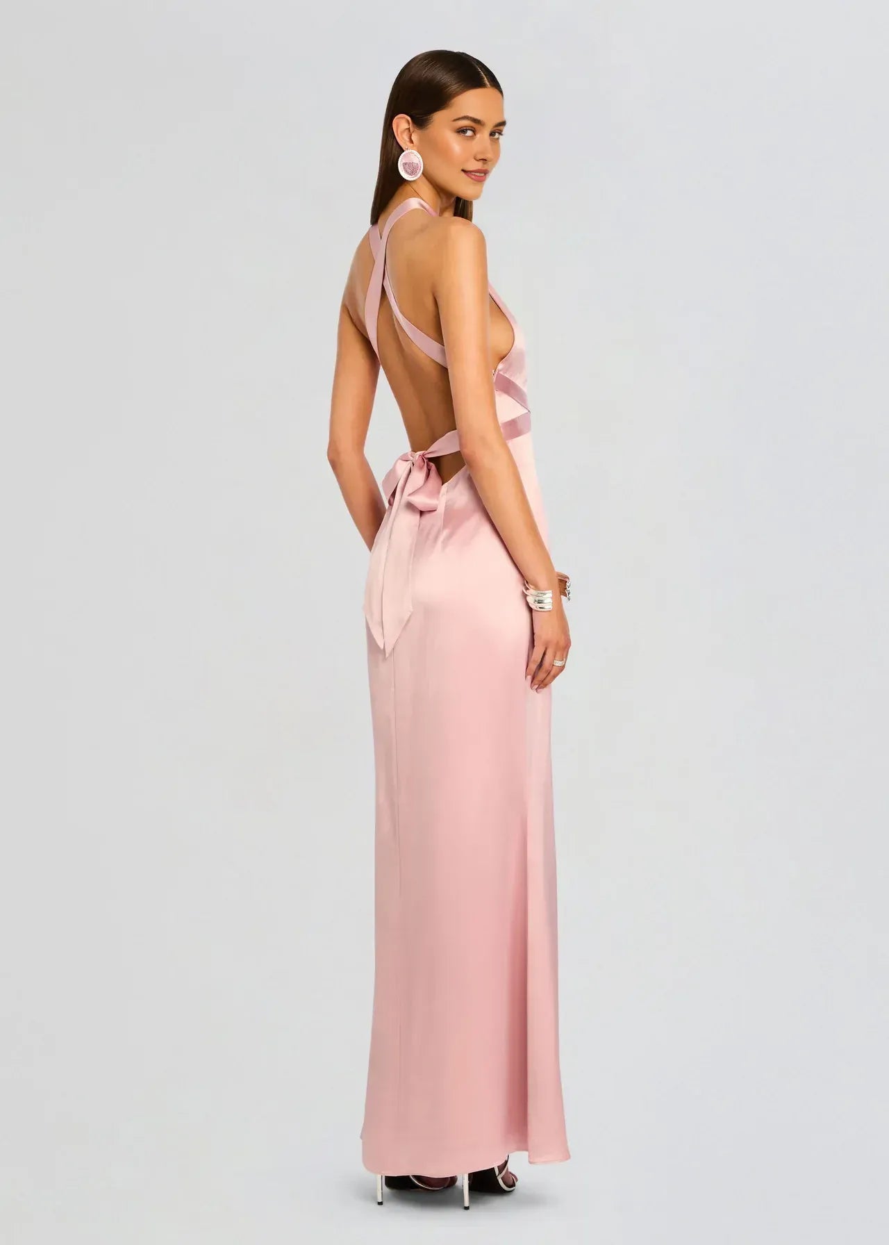Chic Sheath Halter Neck Sleeveless Crisscross Back Floor Length Plus Size Prom Dress