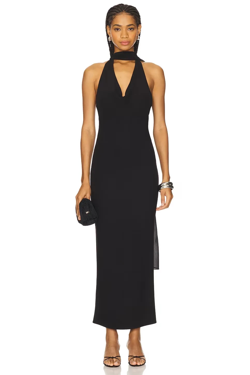 Chic Sheath Halter Neck Sleeveless Draped Back Floor Length Evening Dress