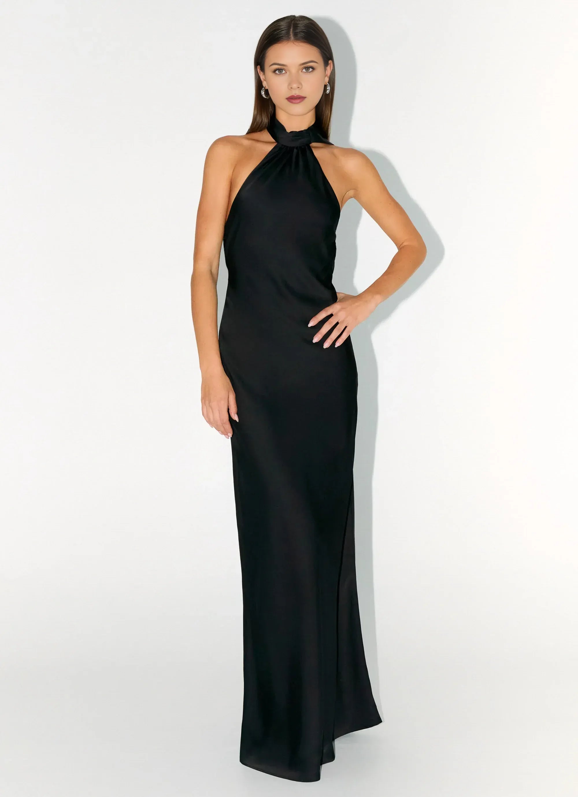 Chic Sheath Halter Neck Sleeveless Draped Back Floor Length Plus Size Evening Dress