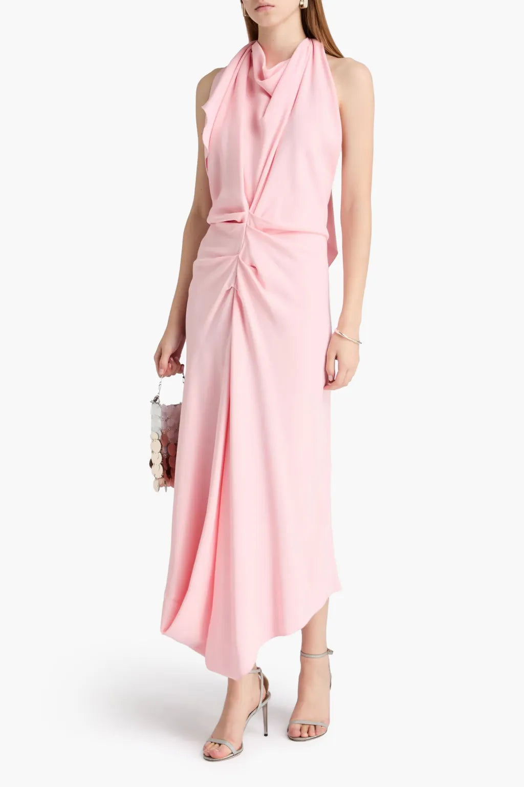 Chic Sheath Halter Neck Sleeveless Draped Back Floor Length Plus Size Prom Dress