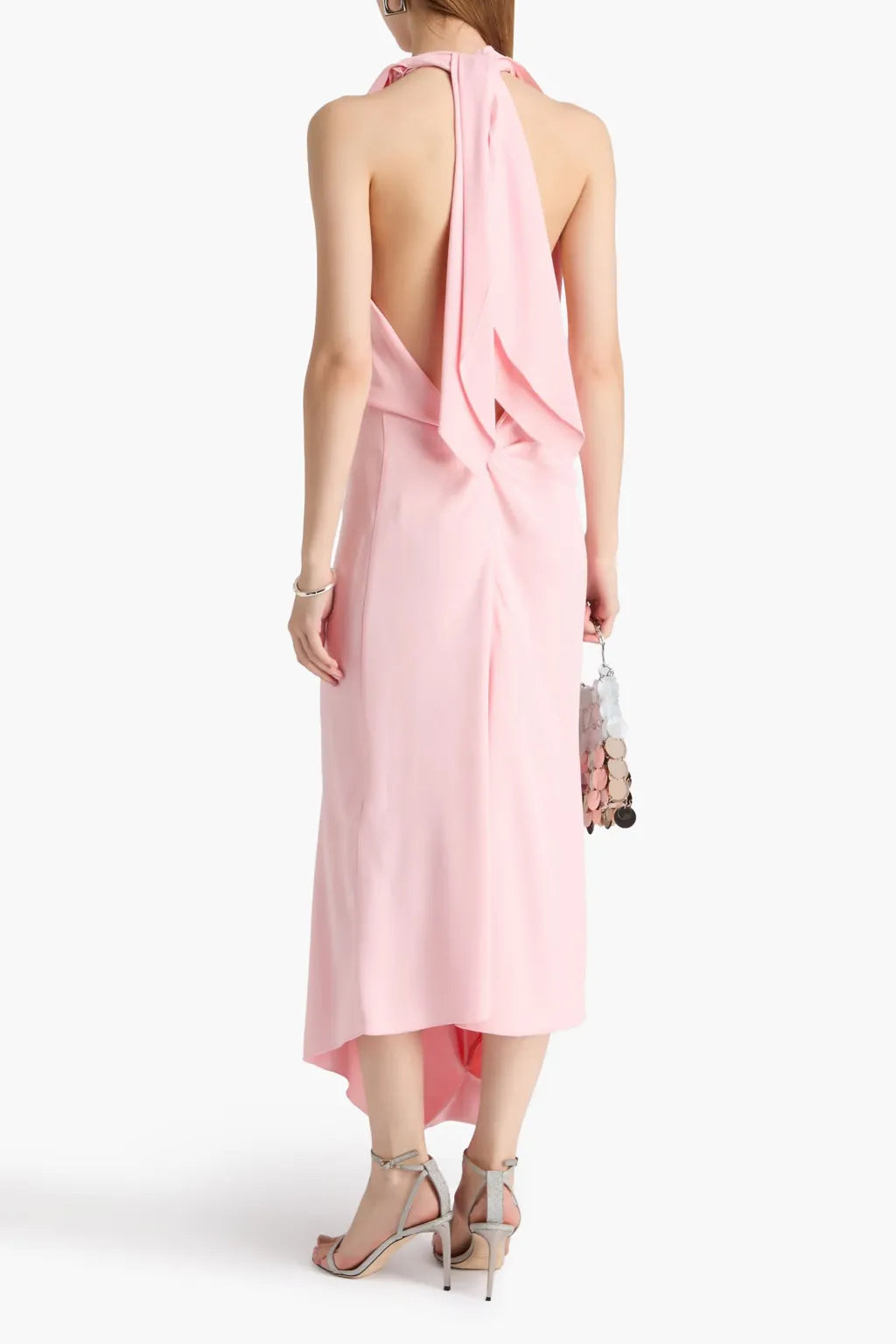 Chic Sheath Halter Neck Sleeveless Draped Back Floor Length Plus Size Prom Dress