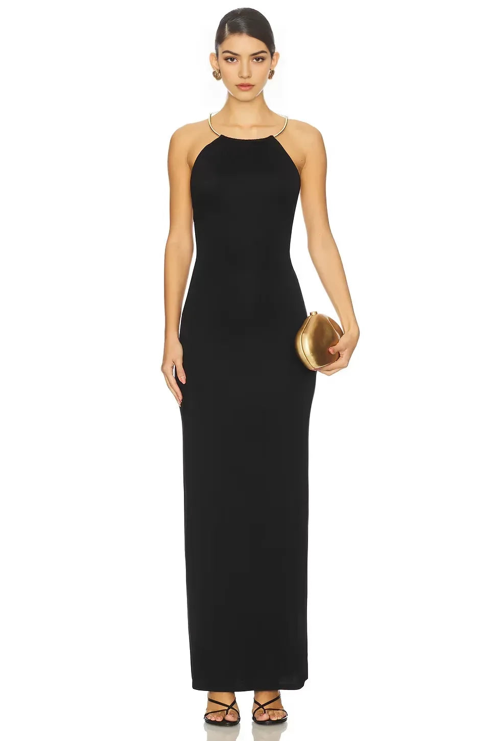 Chic Sheath Halter Neck Sleeveless Open Back Floor Length Prom Dress