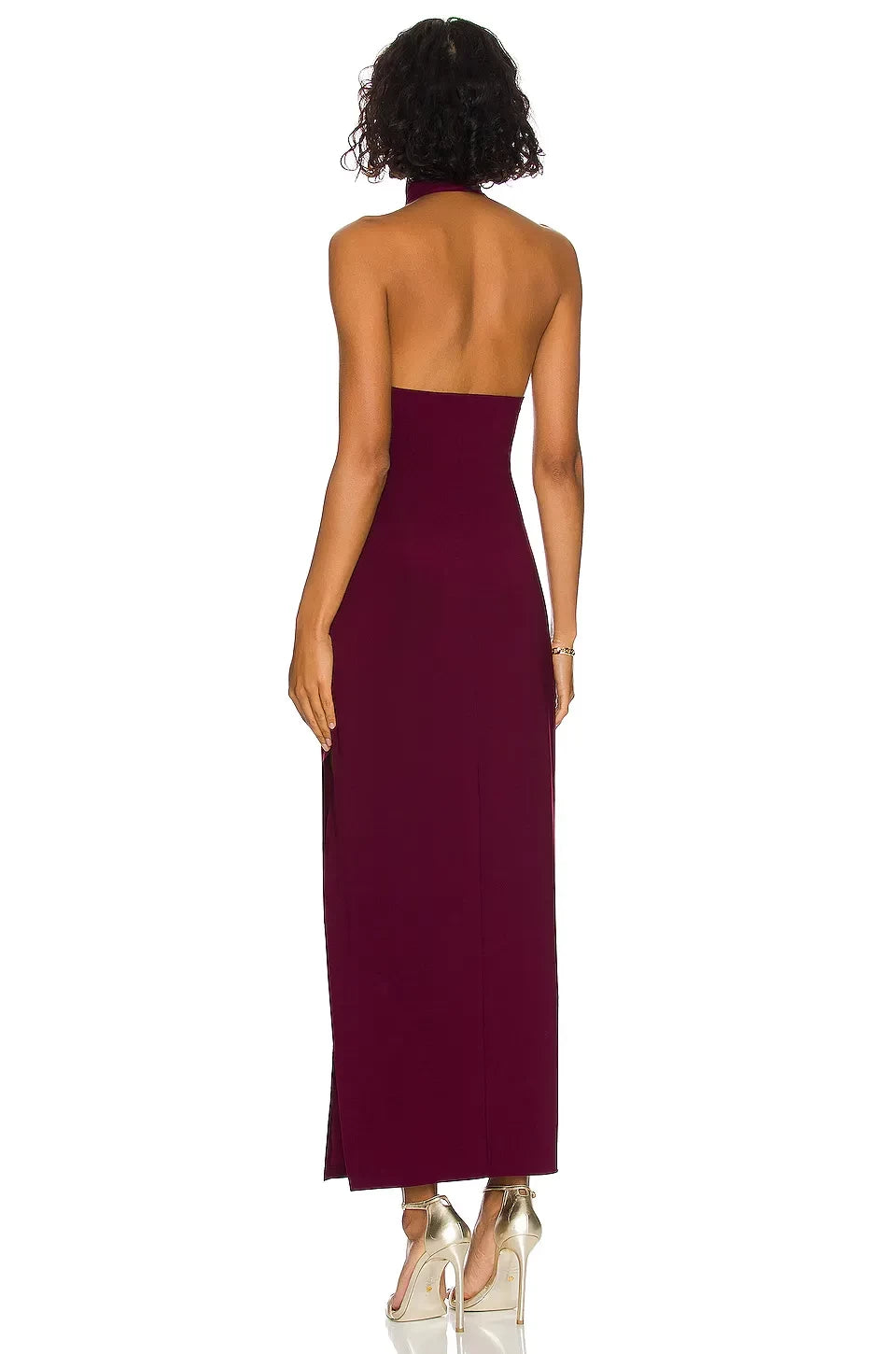 Chic Sheath Halter Neck Sleeveless Open Back High Slit Floor Length Evening Dress