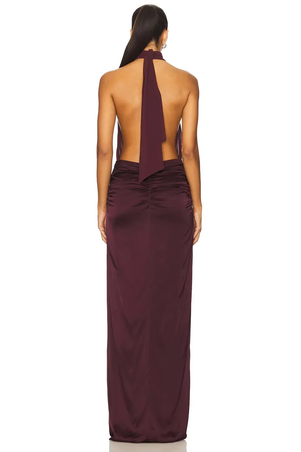 Chic Sheath Halter Neck Sleeveless Open Back Slit Front Floor Length Evening Dress