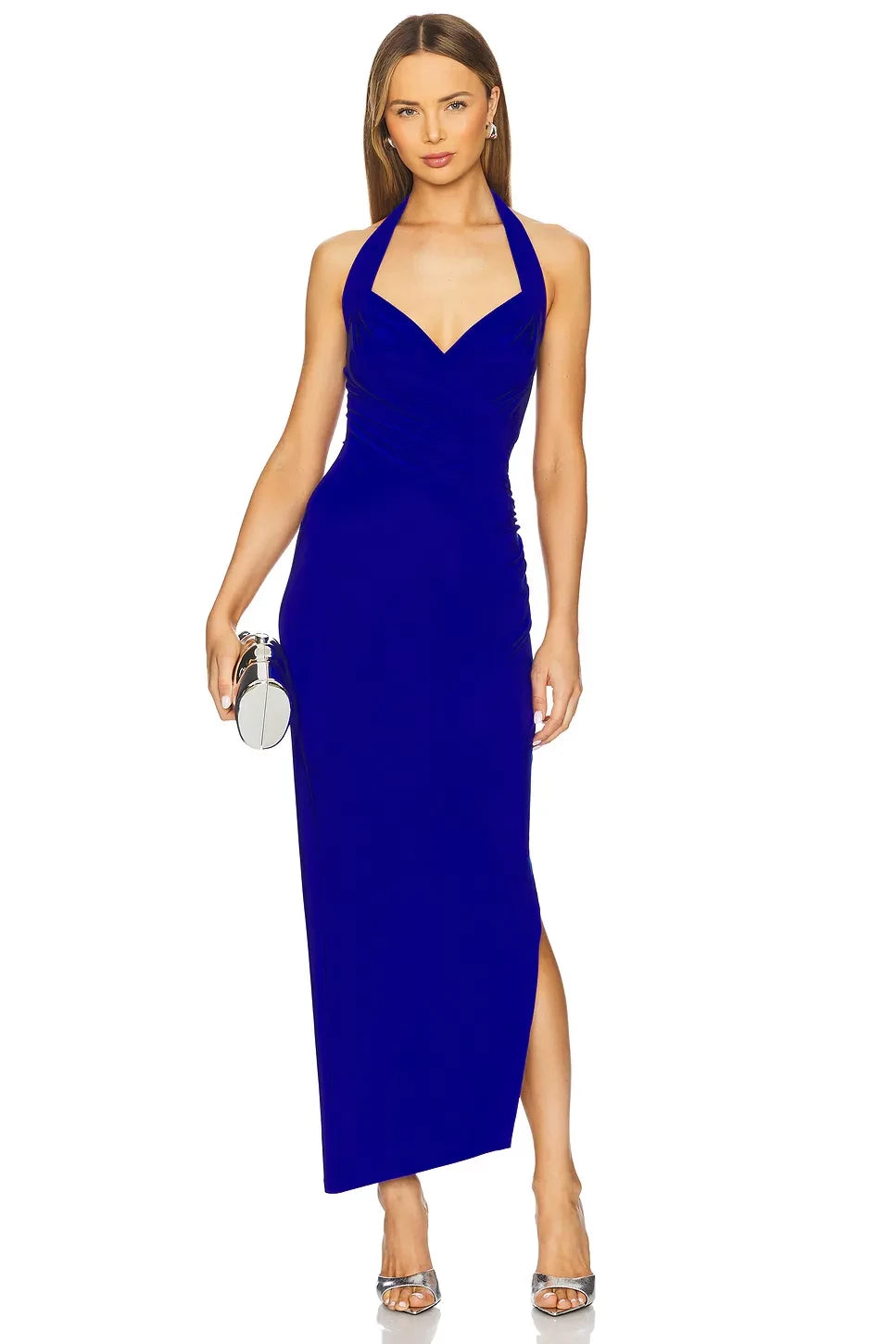 Chic Sheath Halter Neck Sleeveless Ruched Asymmetric Length Evening Dress