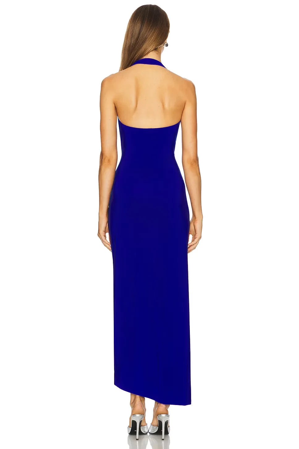 Chic Sheath Halter Neck Sleeveless Ruched Asymmetric Length Evening Dress
