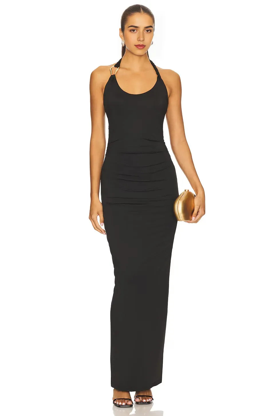 Chic Sheath Halter Neck Sleeveless Ruched Back Floor Length Evening Dress