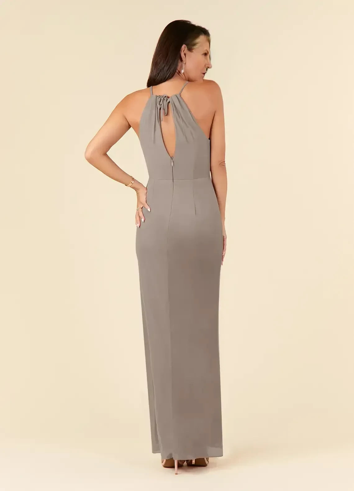 Chic Sheath Halter Neck Sleeveless Tie Back Floor Length Mother of the Bride Dress