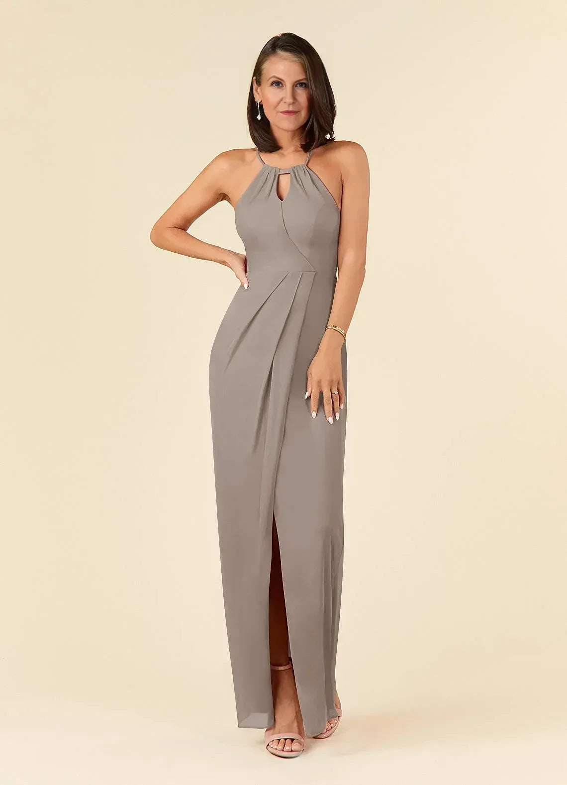 Chic Sheath Halter Neck Sleeveless Tie Back Floor Length Mother of the Bride Dress