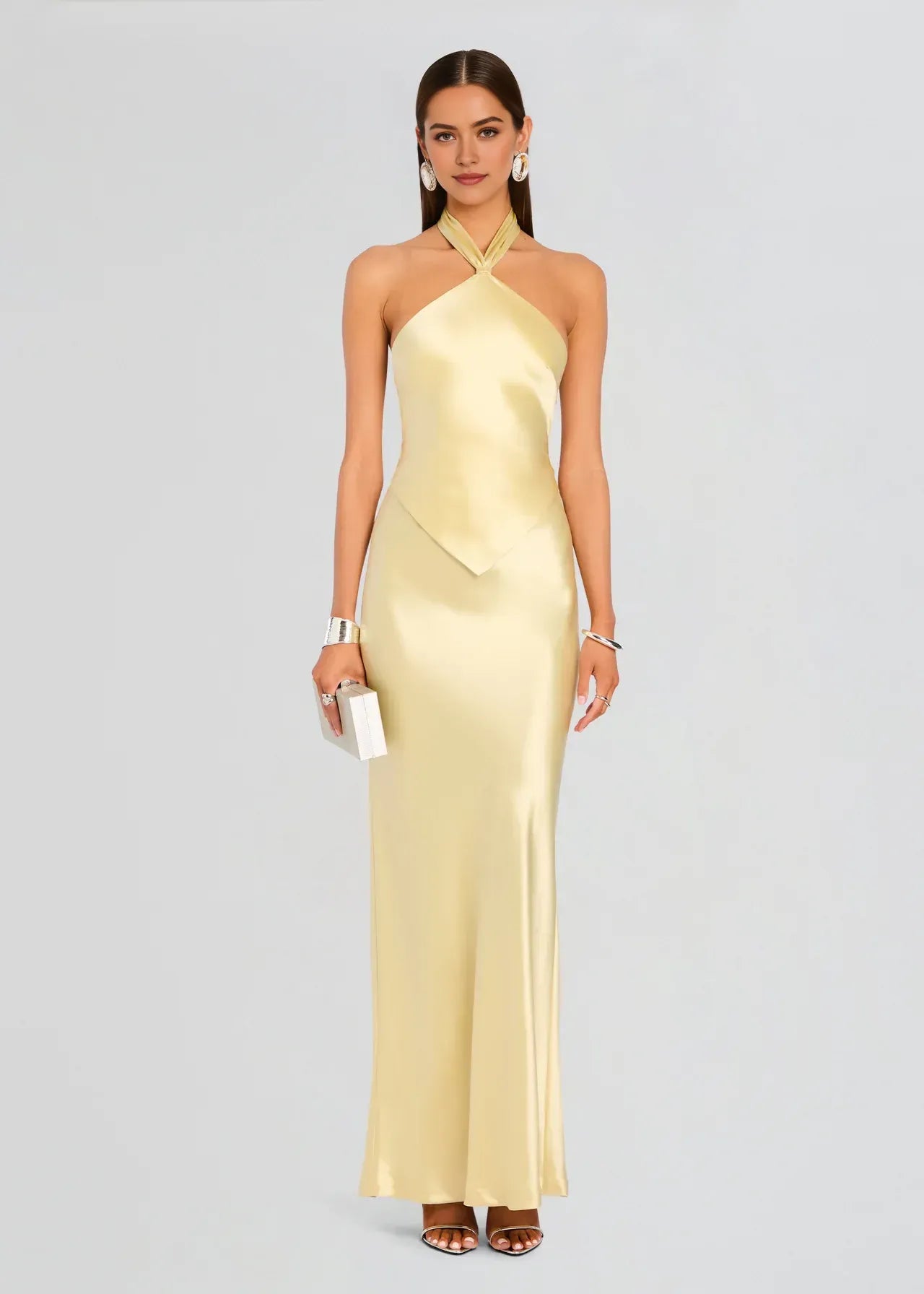Chic Sheath Halter Neck Sleeveless Tie Back Floor Length Plus Size Prom Dress