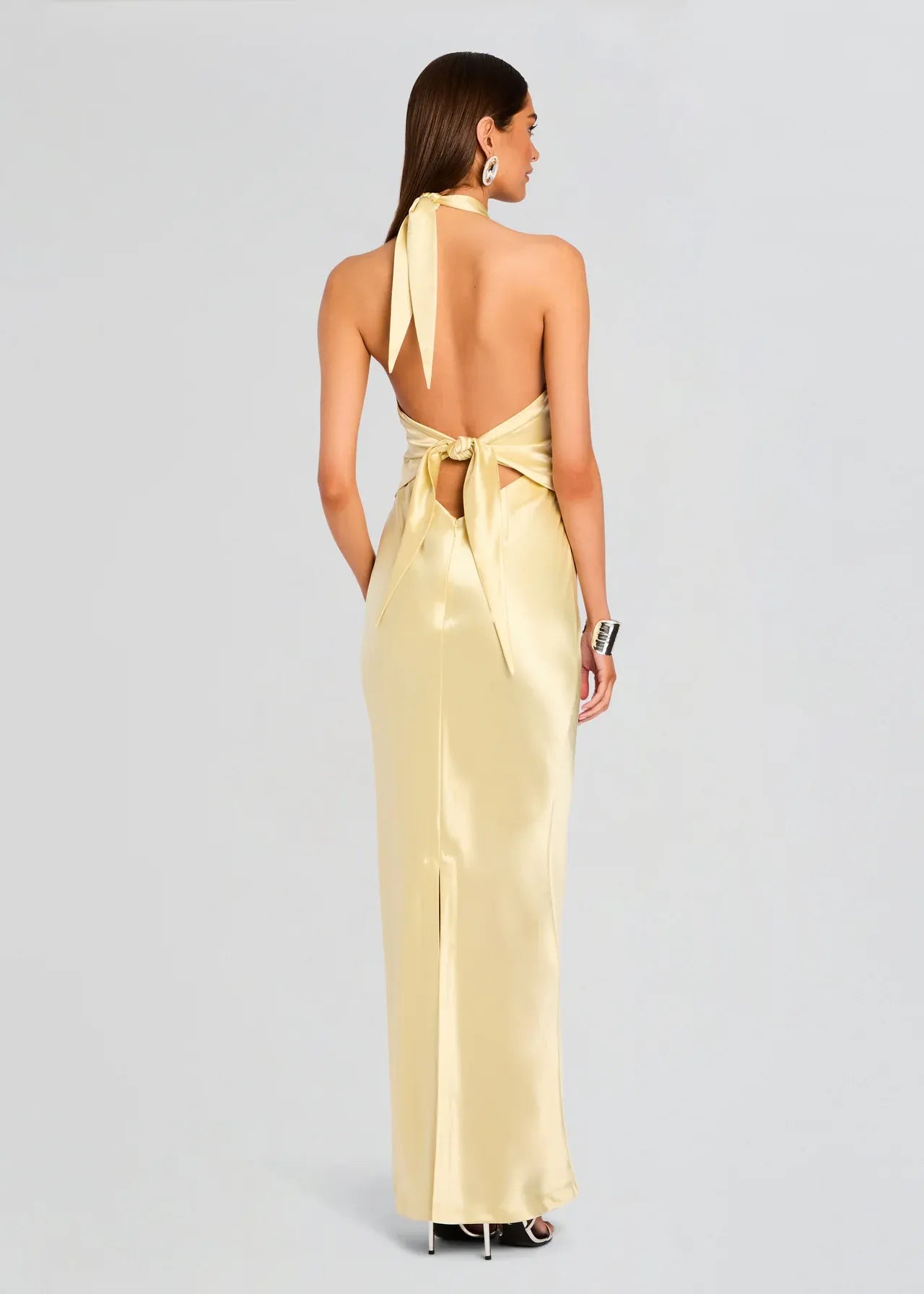 Chic Sheath Halter Neck Sleeveless Tie Back Floor Length Plus Size Prom Dress