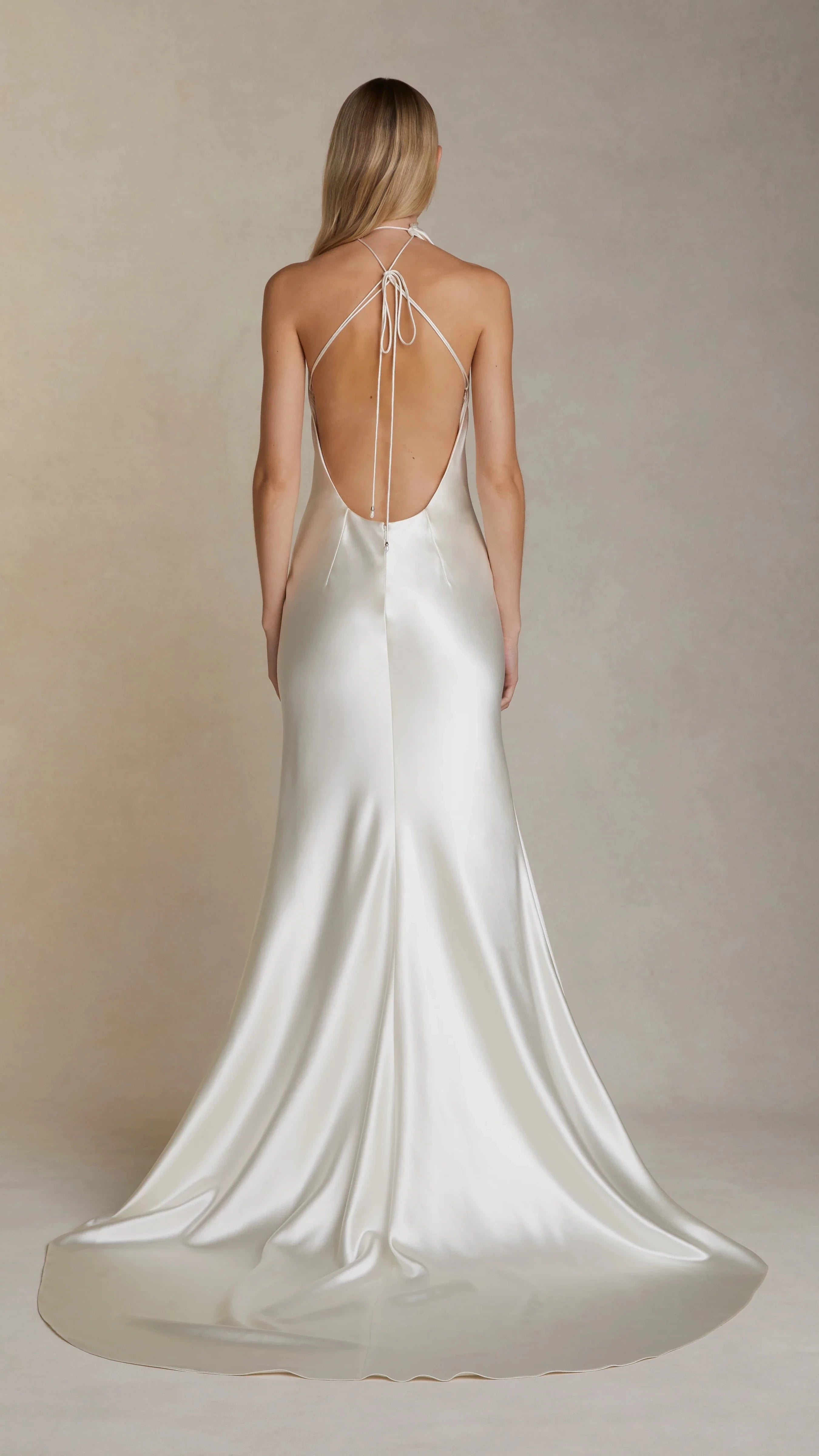 Chic Sheath Halter Neck Sleeveless Tie Back Floor Length Wedding Dress