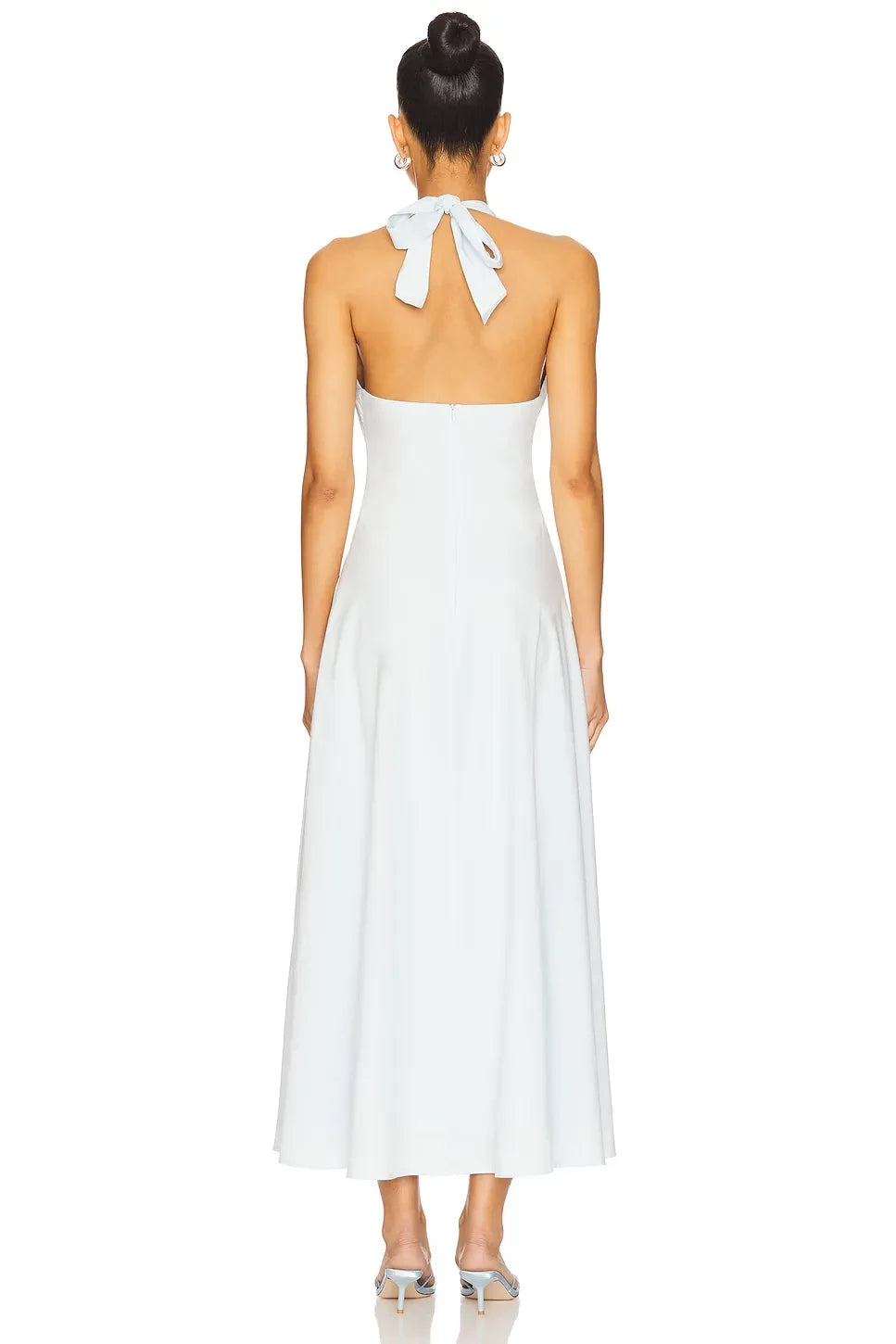 Chic Sheath Halter Neck Sleeveless Tie Back Midi Length Evening Dress