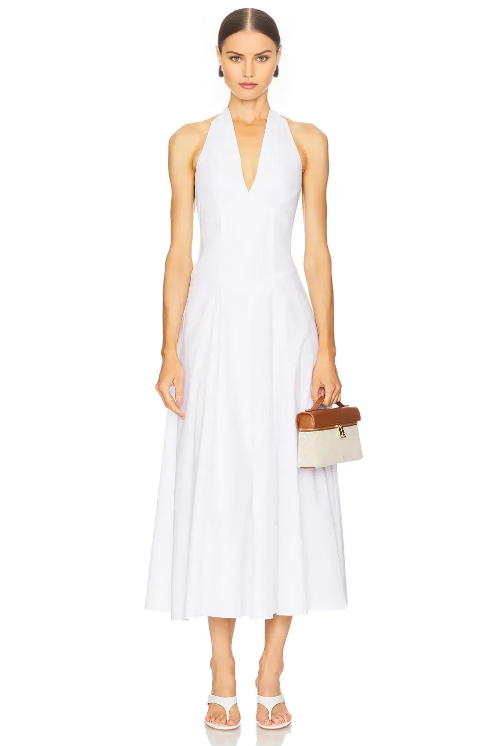 Chic Sheath Halter Neck Sleeveless Tie Back Midi Length Evening Dress