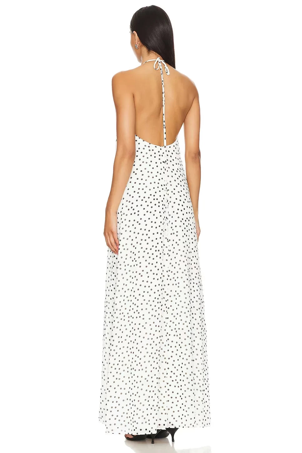 Chic Sheath Halter Neck Sleeveless Tie Back Polka Dot Floor Length Evening Dress