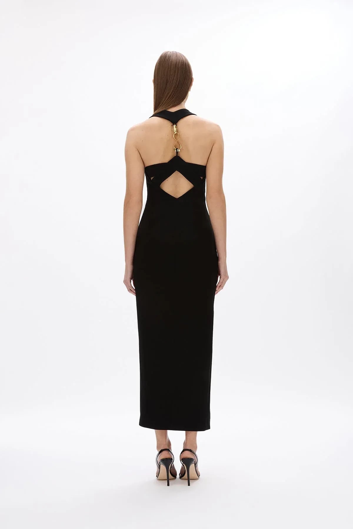 Chic Sheath Halter Sleeveless Cut Out Back Midi Length Evening Dress