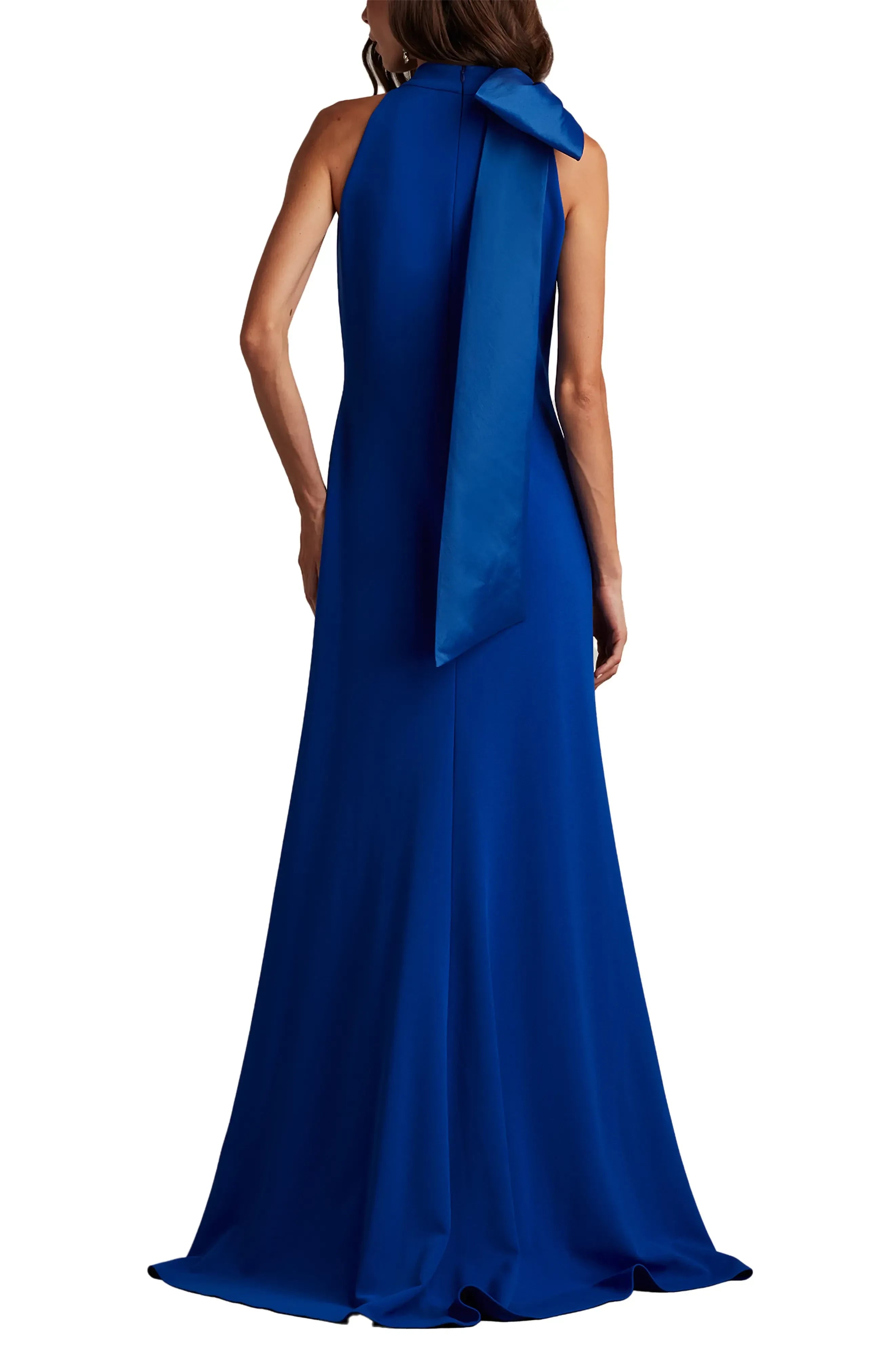 Chic Sheath High Neck Sleeveless Bow Back Floor Length Evening Dress
