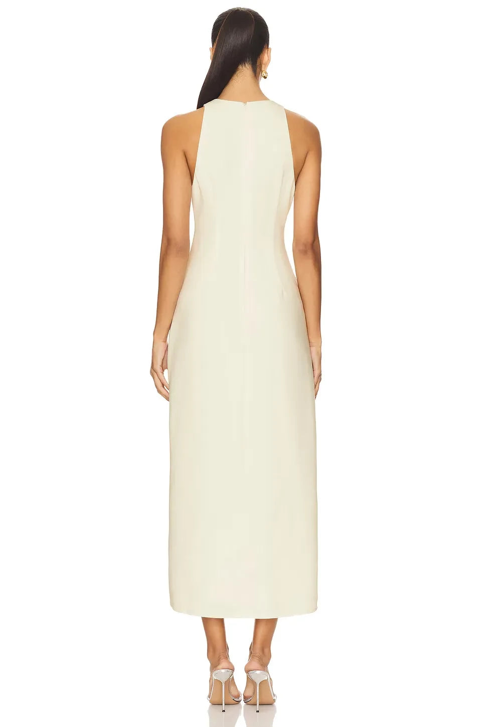 Chic Sheath High Neck Sleeveless Knot Detail Midi Length Prom Dress