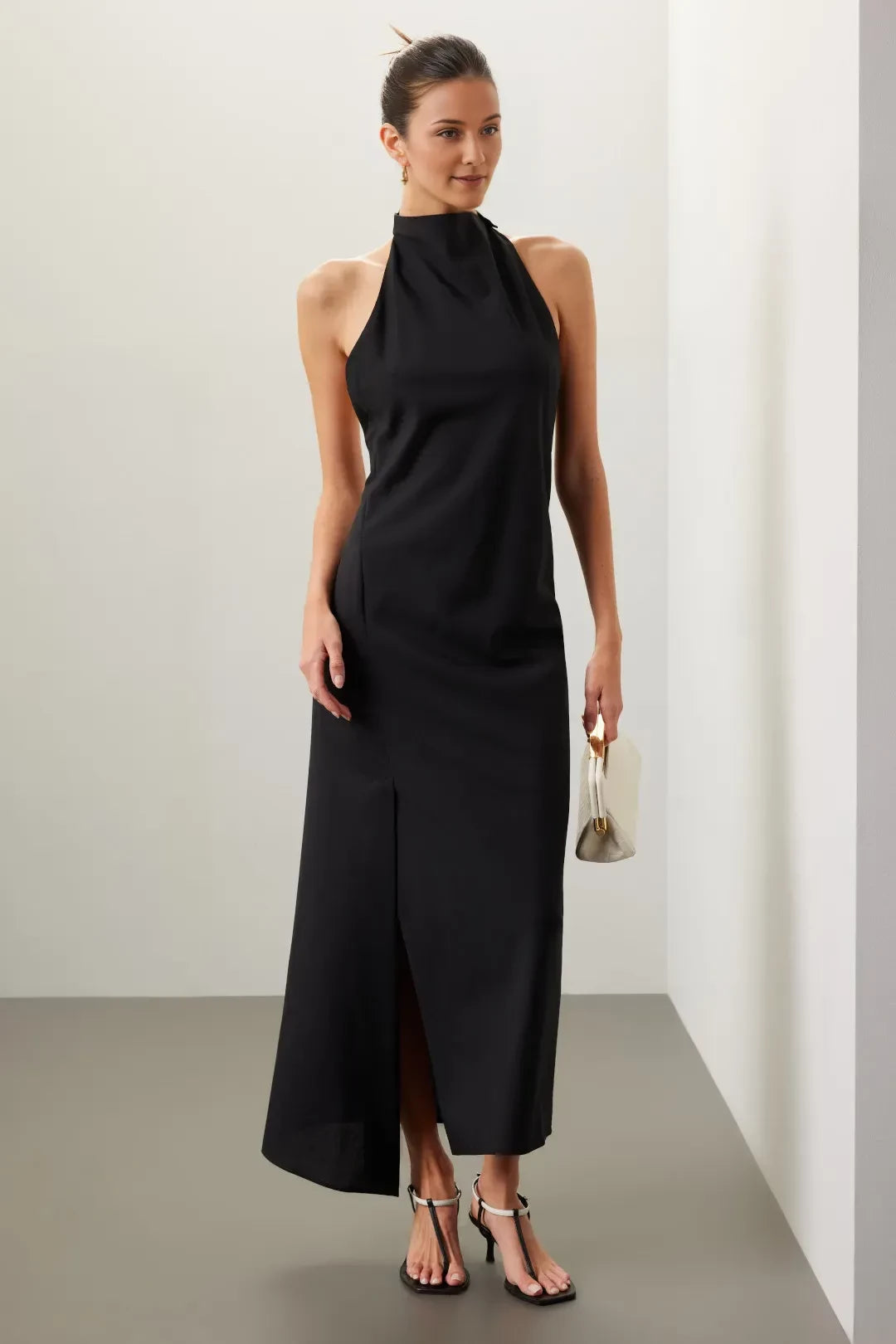 Chic Sheath High Neck Sleeveless Open Back Asymmetrical Hem Floor Length Plus Size Prom Dress